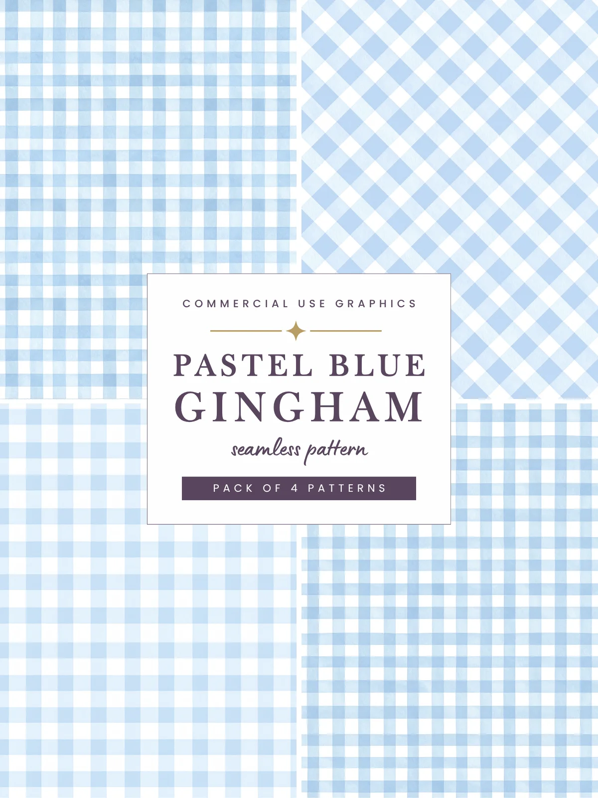 Watercolor Gingham Digital Paper Pack Pastel Blue & White Seamless Pattern Set Commercial Use product image (1)