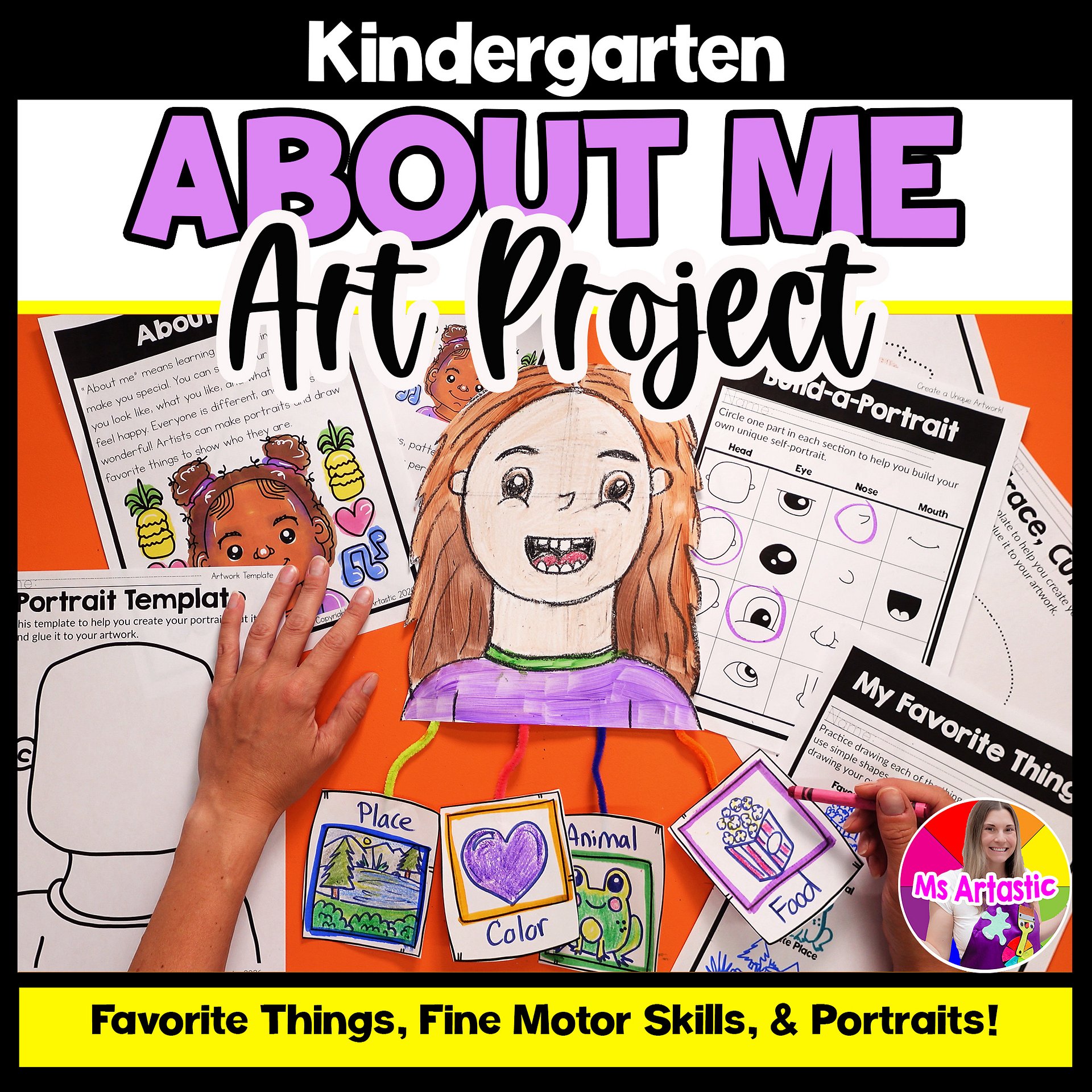 Kindergarten About Me Art Lesson Self Portrait Favorite Things Art Project BTS product image (1)