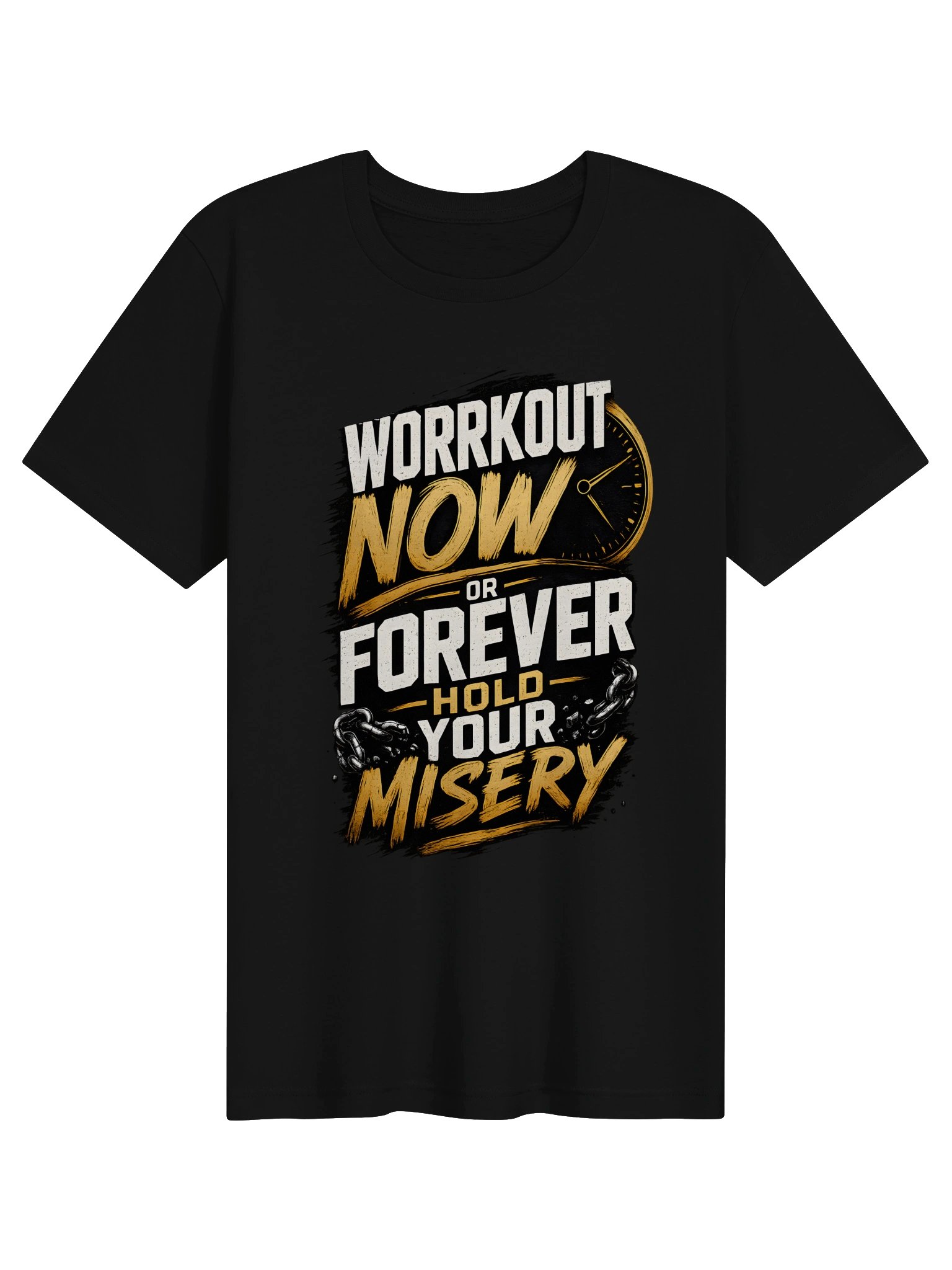 "Workout Now or Forever Hold Your Misery" Funny Gym Graphic T-Shirt product image (1)