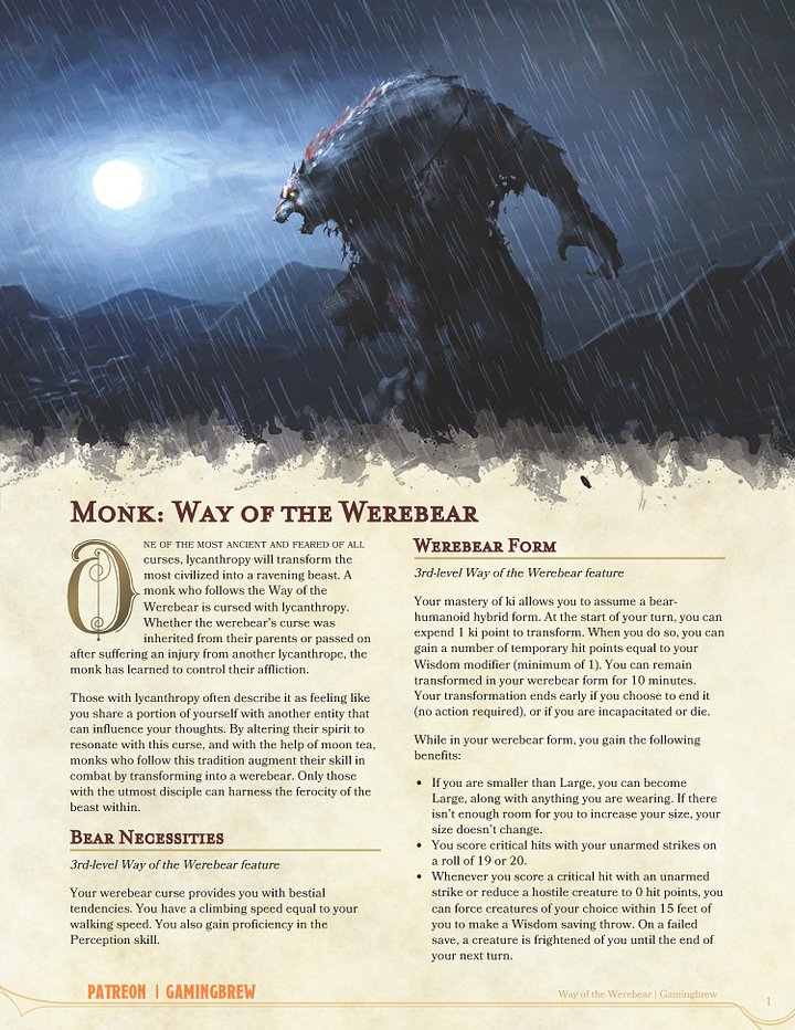 Way of the Werebear | 5E Monk Subclass product image (2)