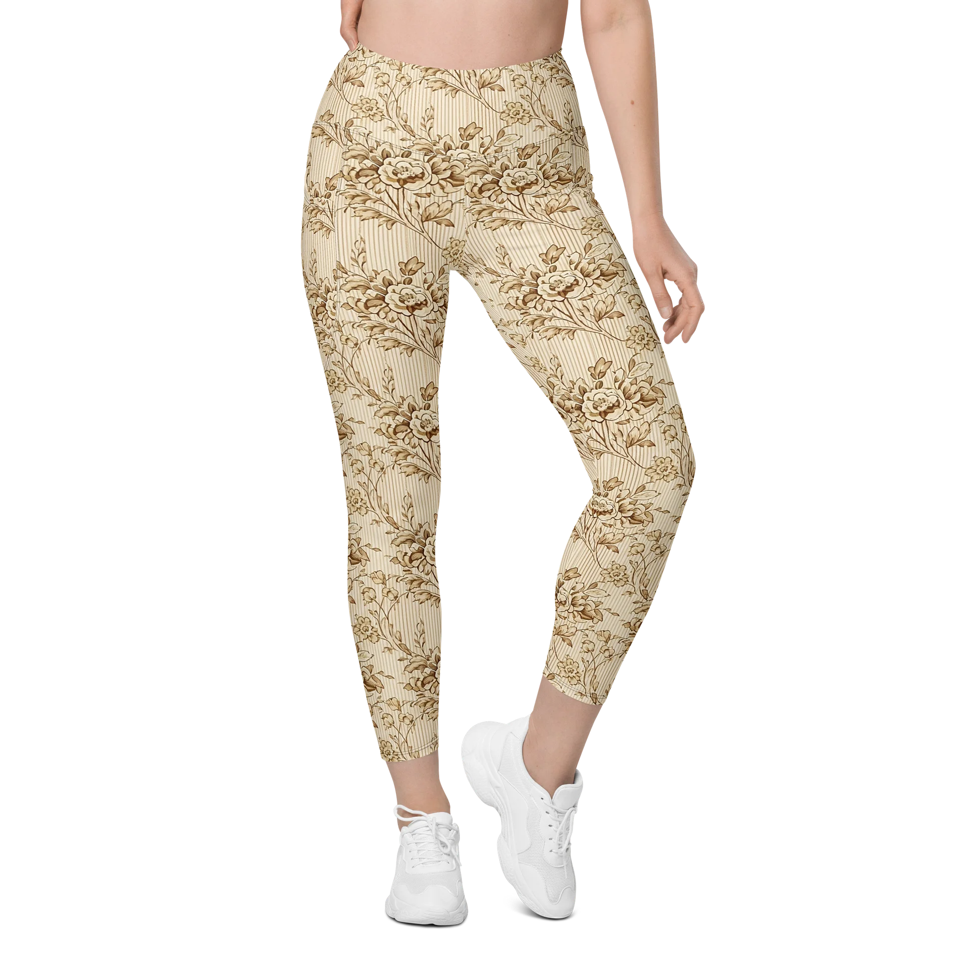 Beige Floral All-Over Print Pocket Leggings product image (1)