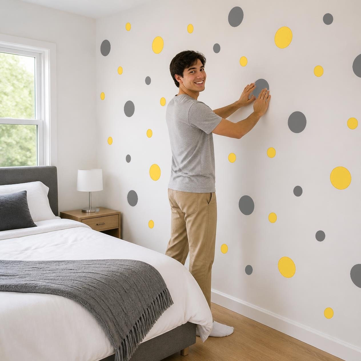 Grey and Yellow Polka Dot Wall Decals, 2" and 4" Vinyl Circle Stickers, Removable Dot Decals for Nursery, Kids Room, Playroom product image (4)