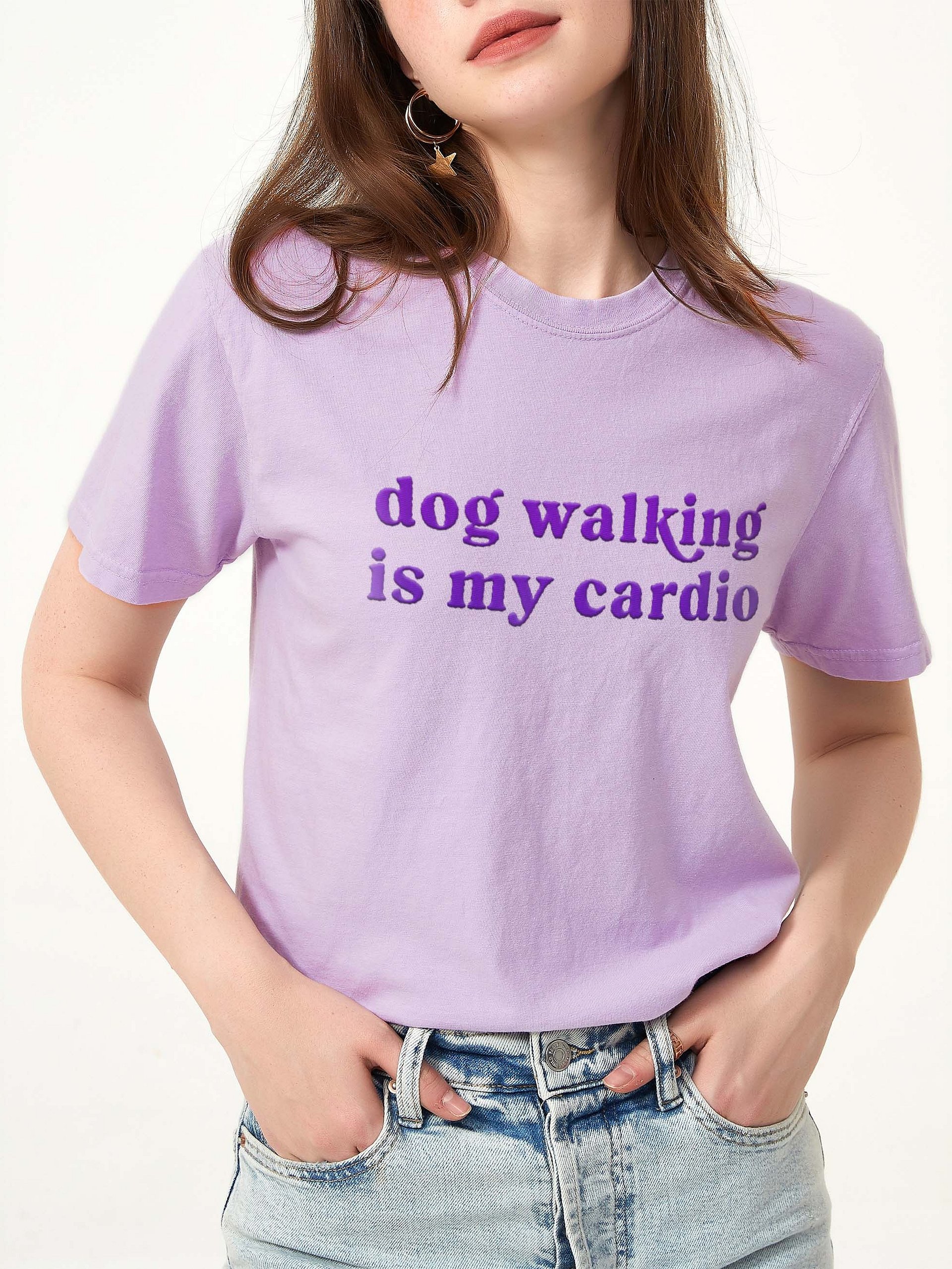 Dog Walking Is My Cardio T-Shirt(Embroidered) Low Contrast Design for Dog Lovers product image (2)