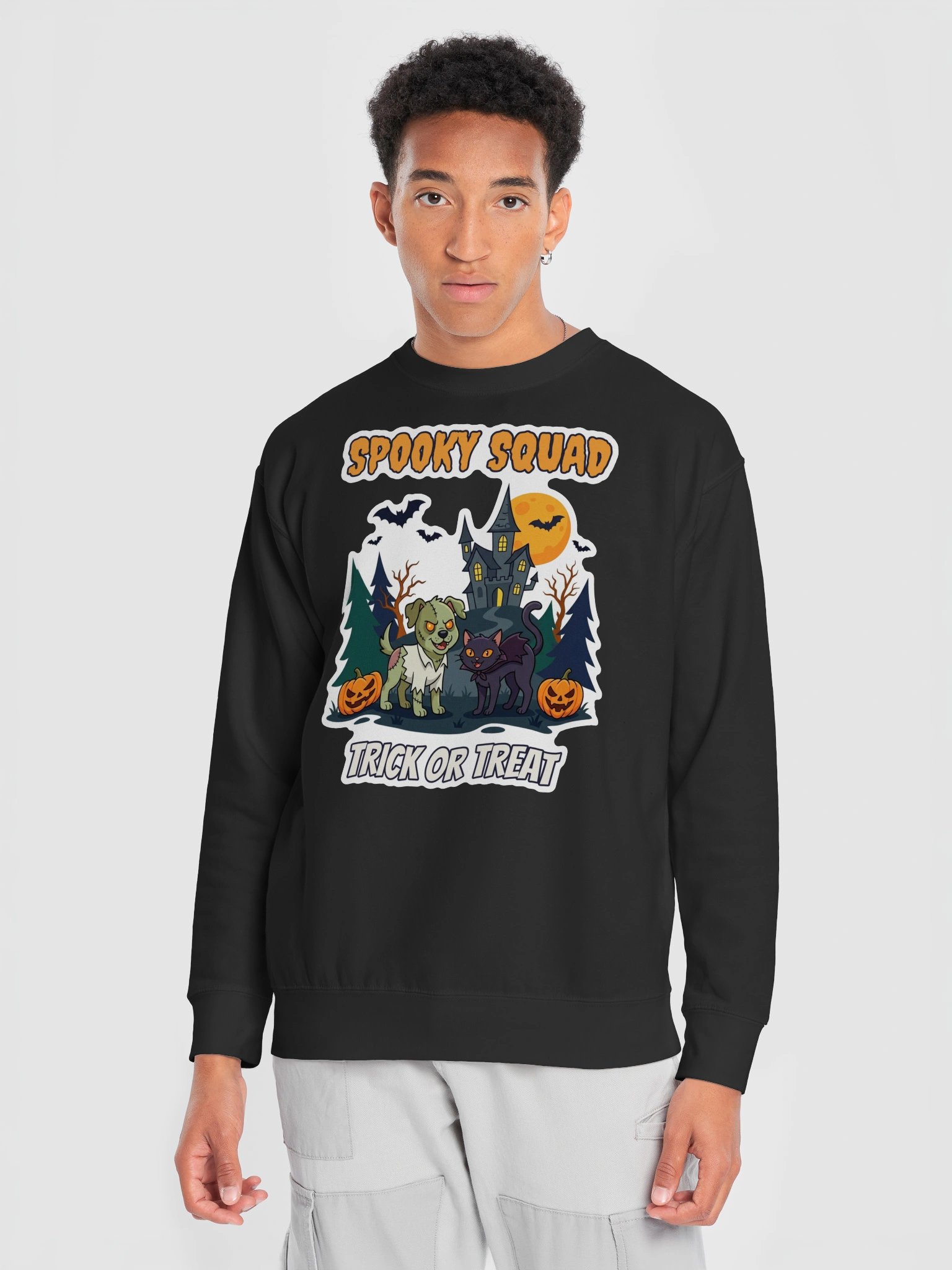 Spooky Squad Halloween Sweatshirt – Zombie Dog & Vampire Cat Trick or Treat Crewneck, Cozy Fall Pet Lover Gift product image (29)