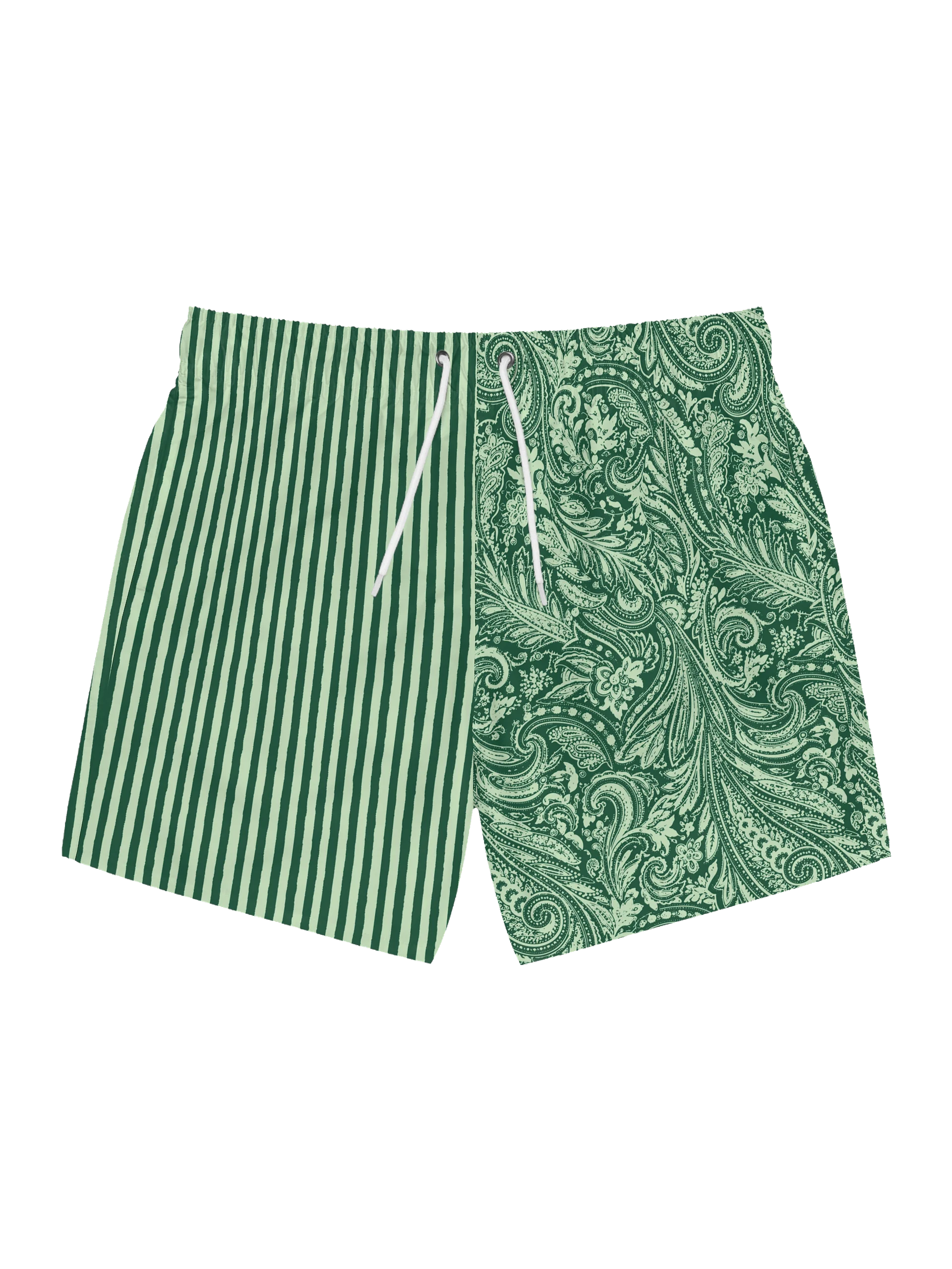 Seaweed Green Paisley and Stripes Swim Trunks product image (1)