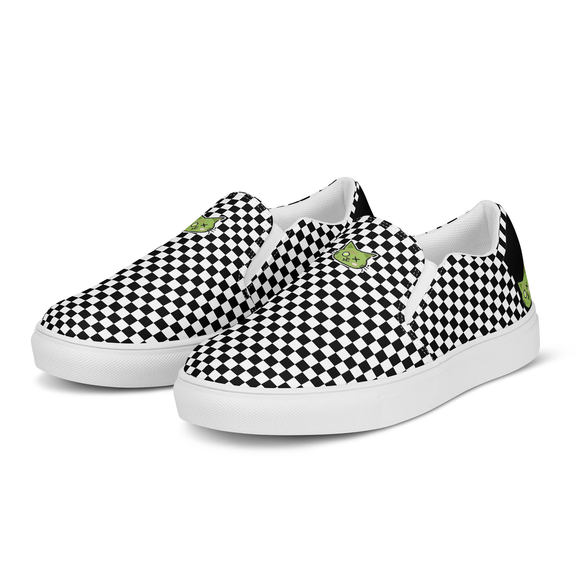 Nyanbie Checkerboard Zombie Cat Men's Slip-On Canvas Shoes product image (3)