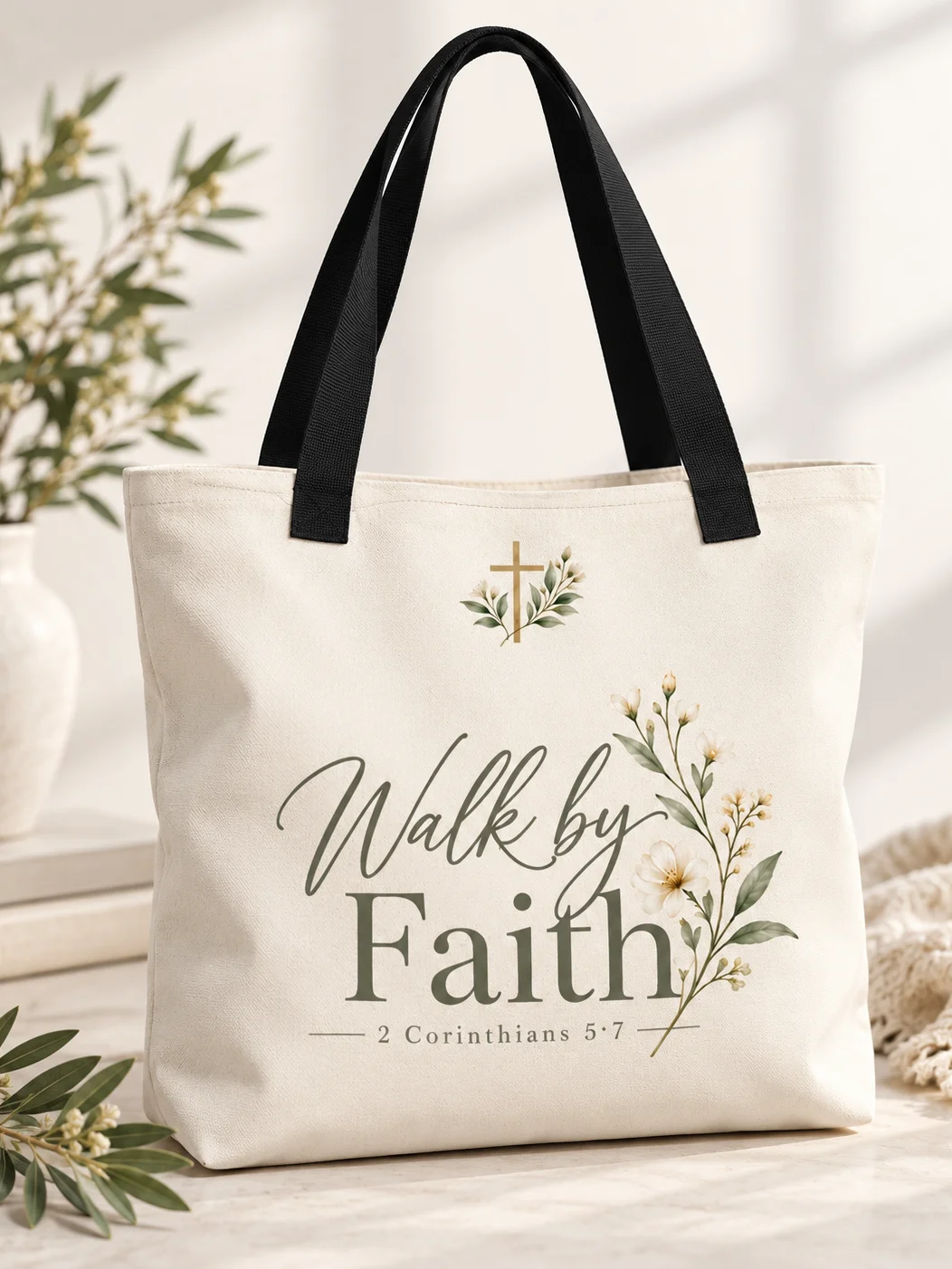 Walk by Faith – 2 Corinthians 5:7 Christian Tote Bag product image (1)