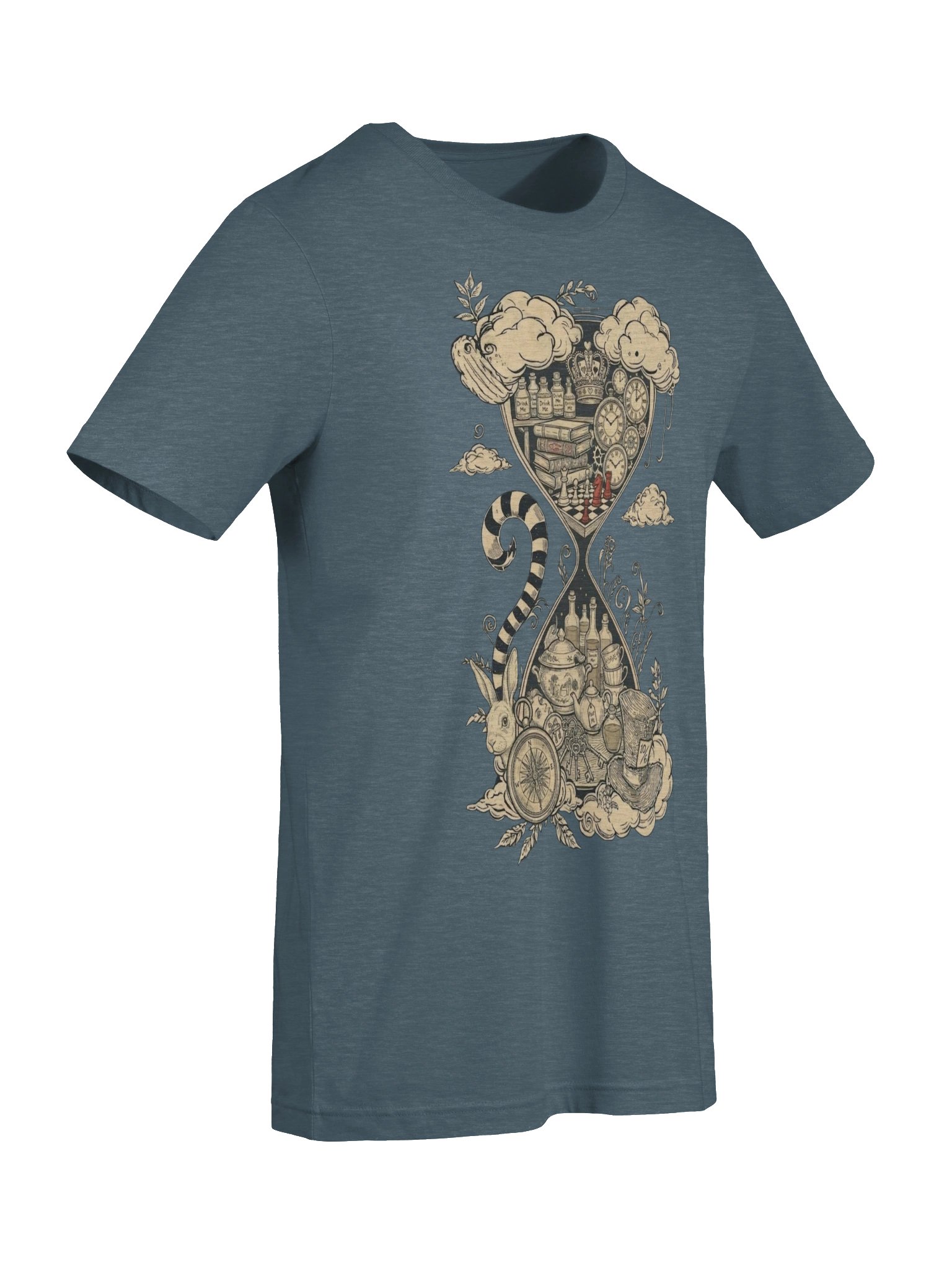 Alice in Wonderland Hourglass Tee, Surreal White Rabbit Graphic Shirt product image (8)