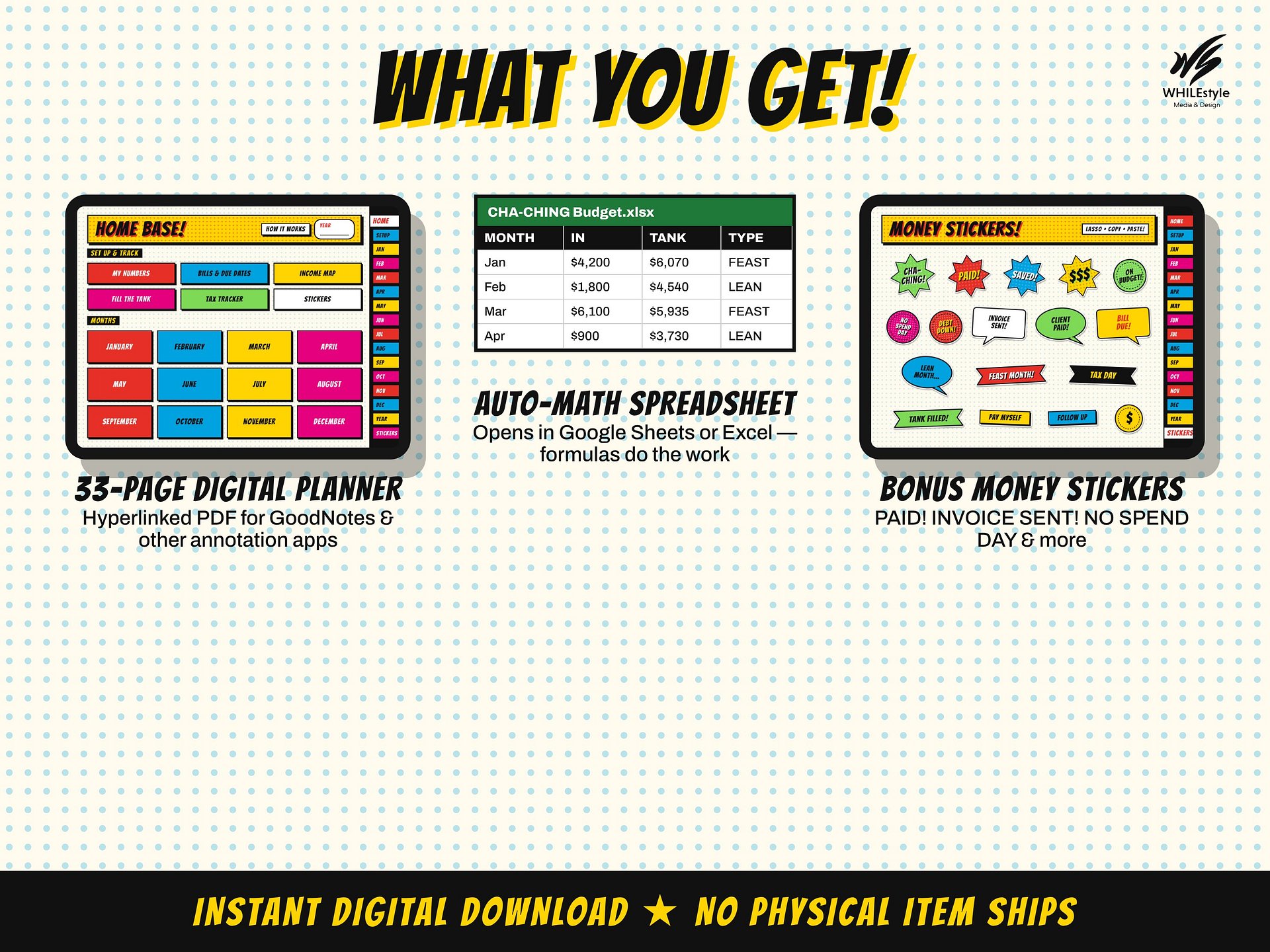 Freelancer Budget Planner for Irregular Income | Self-Employed Digital Budget + Google Sheets Spreadsheet | GoodNotes Pop Art product image (3)