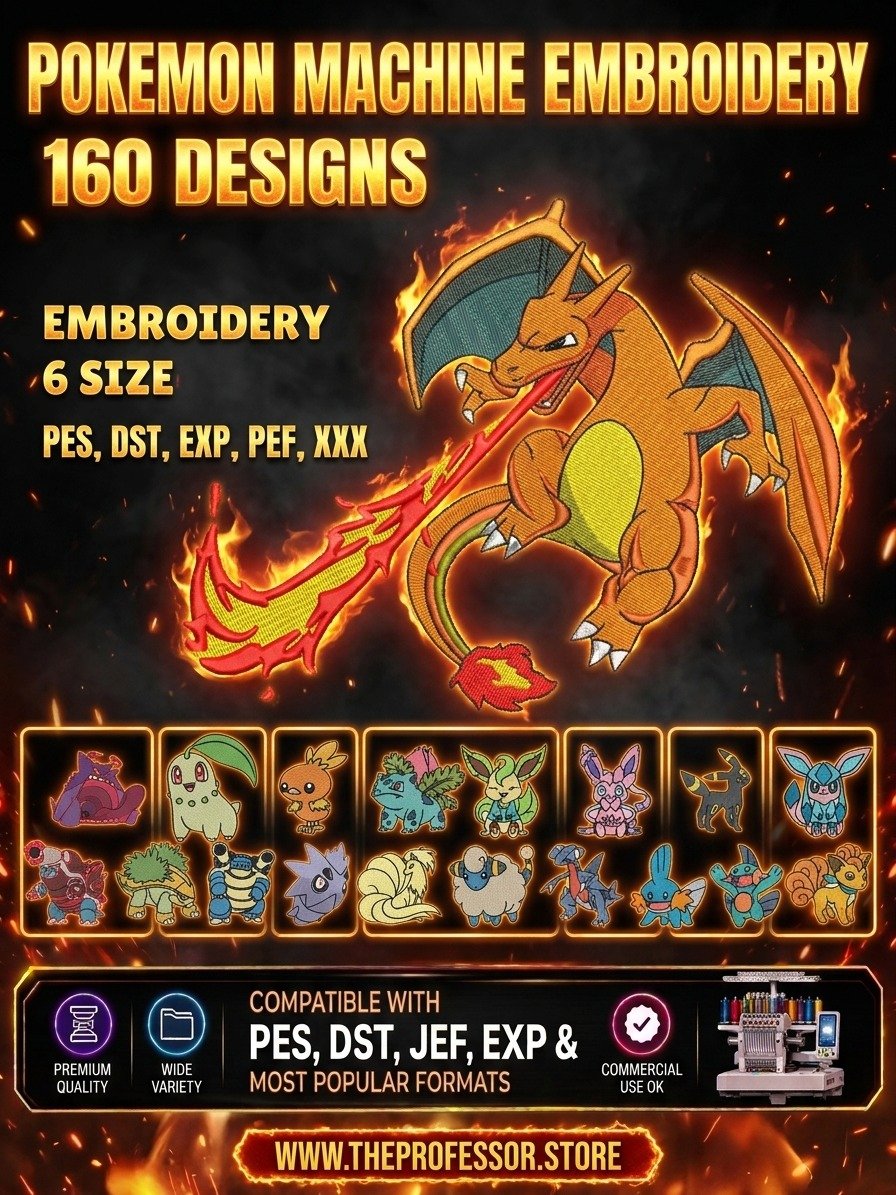 Pika chu Embroidery Design Bundle – 160 Files | 6 Sizes | Machine Embroidery product image (1)