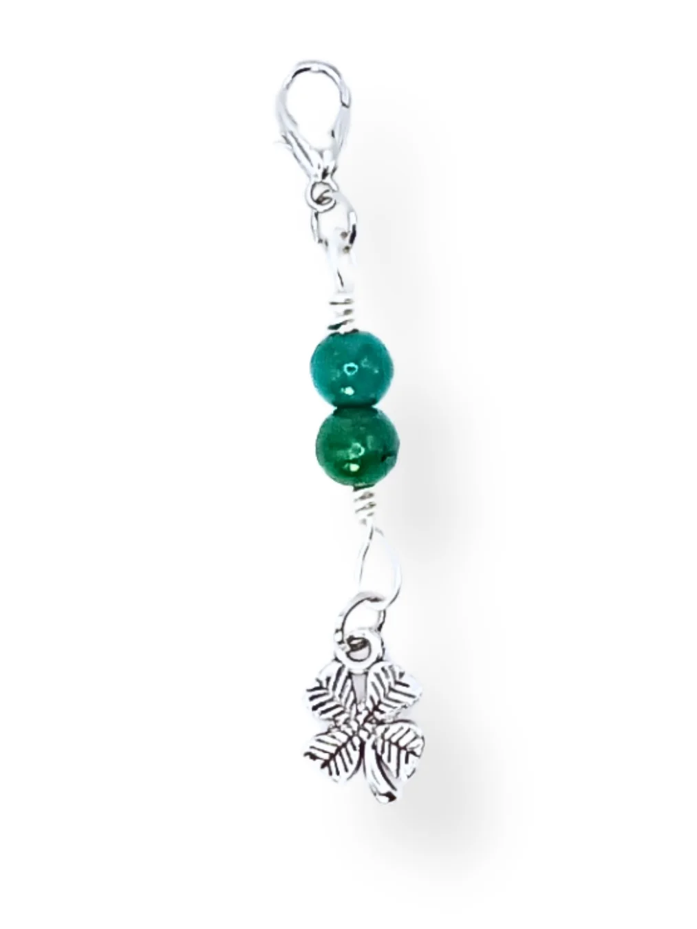 Lucky Clover Notebook Charm | Chrysocolla, Silver-Tone | Stitch Marker | Zipper Pull product image (1)