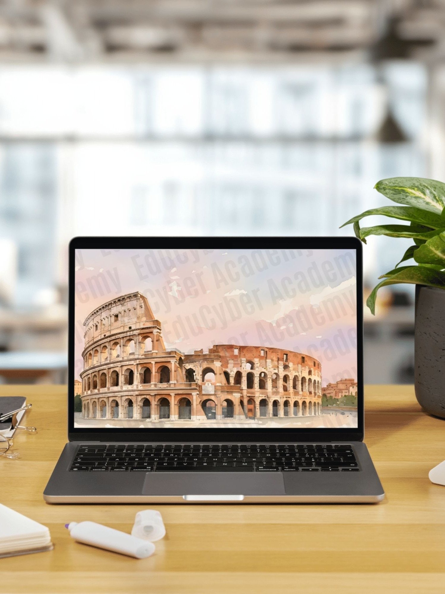 New 7 Wonders of the World Frame TV Art History of the Colosseum in Rome Italy Pastel Watercolor Desktop & Laptop Background Wallpaper Image (300 dpi) product image (4)