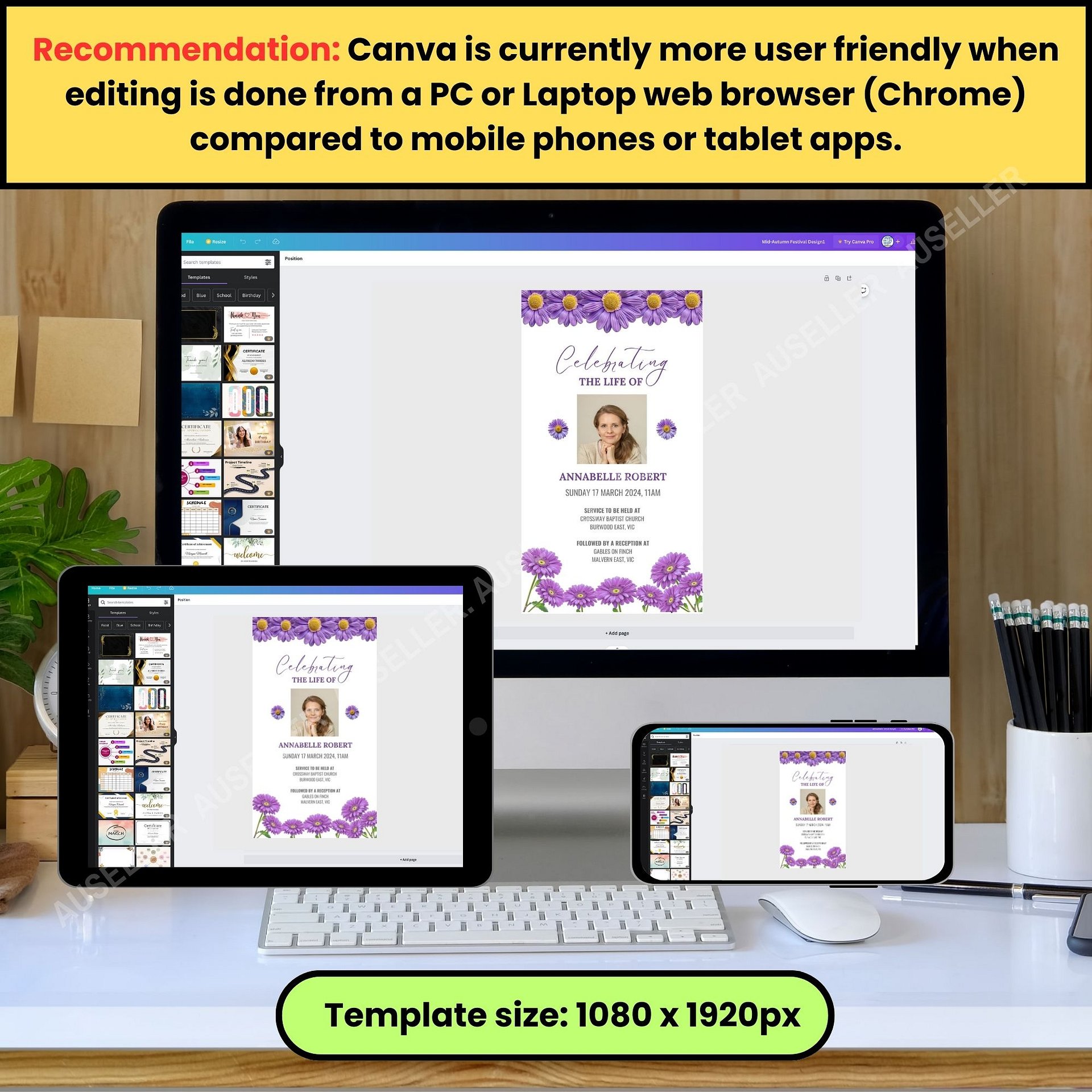 Purple Gerberas Evite Canva Template product image (2)