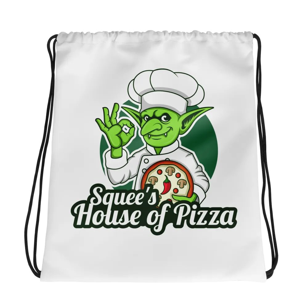 Squee’s House of Pizza Drawstring Bag (White) product image (1)