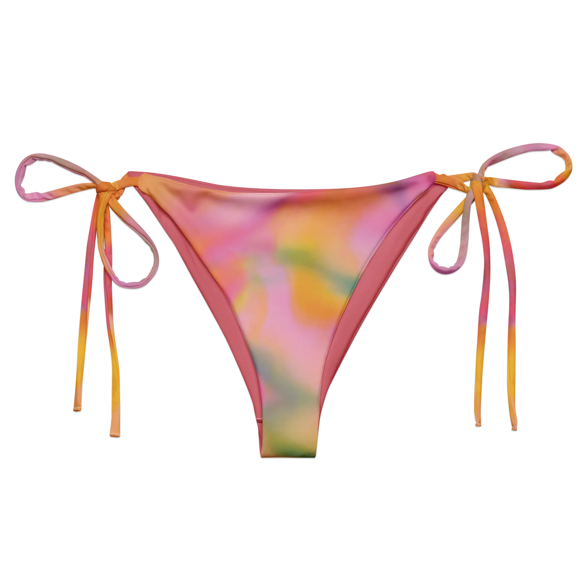 Recycled String Bikini Bottom "Sweet Pastel Tie Dye in Orange Light Pink" product image (2)