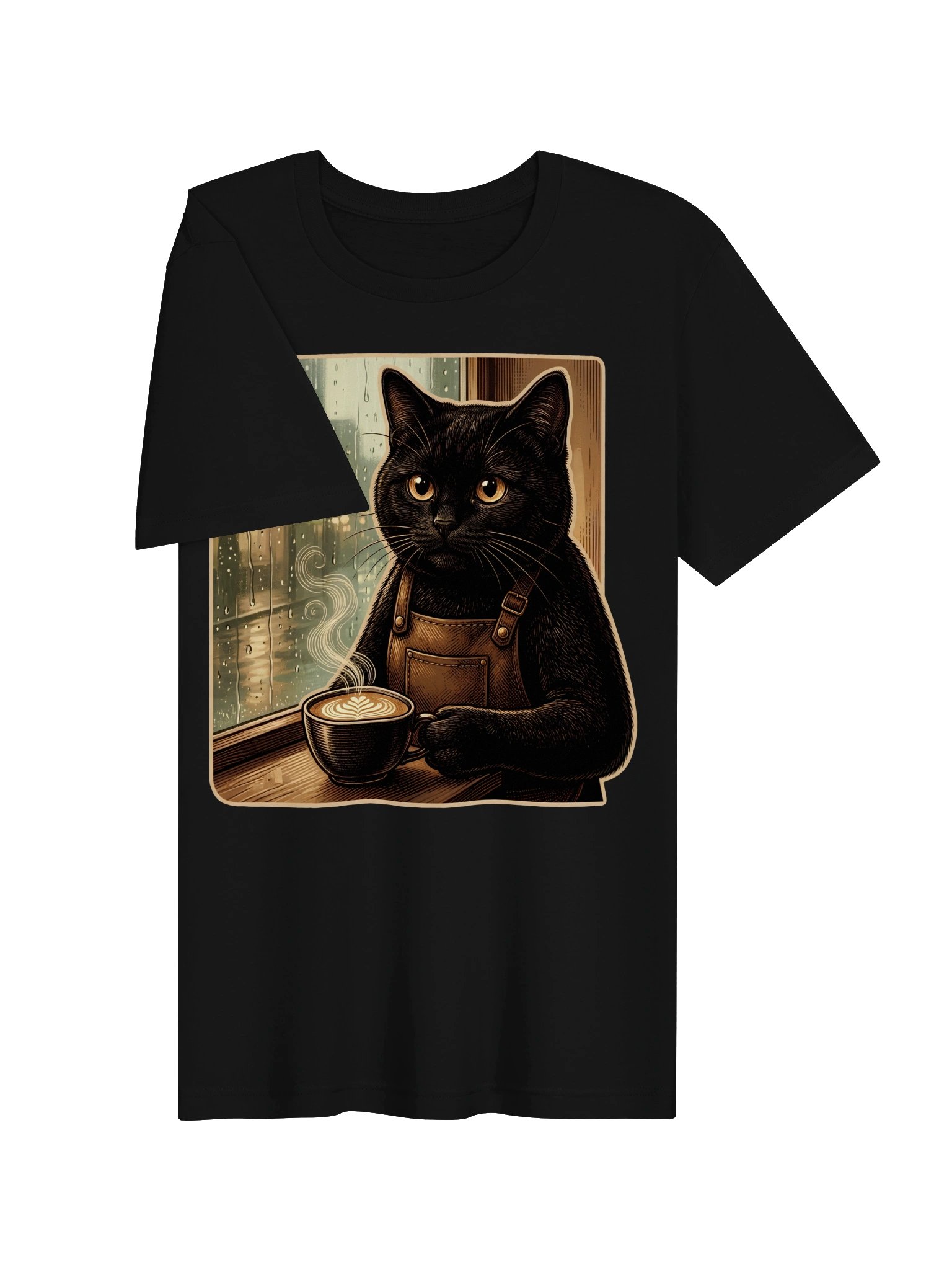 Rainy Day Cat Vintage Graphic Tee - Coffee Window Black Cat Shirt product image (9)