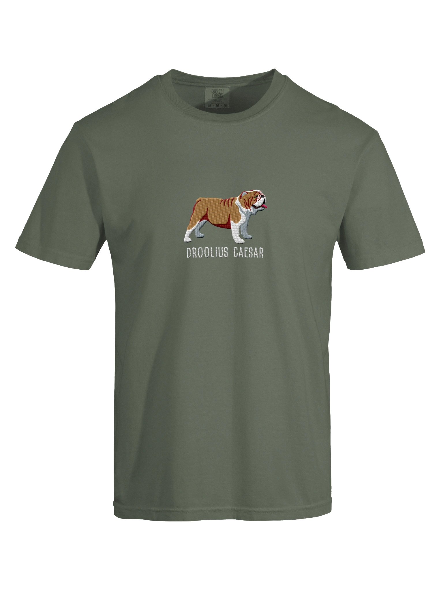 Droolius Caesar T-Shirt(Embroidered) of an English Bulldog(Tan & White) product image (10)