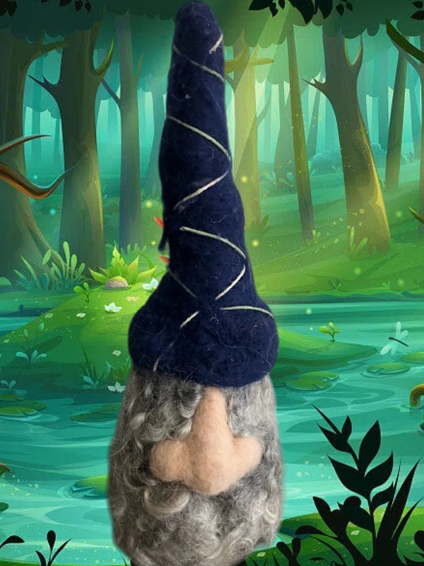 Hand-Felted Wool Gnome - Artisan Forest Spirit - Navy Blue Hat product image (1)