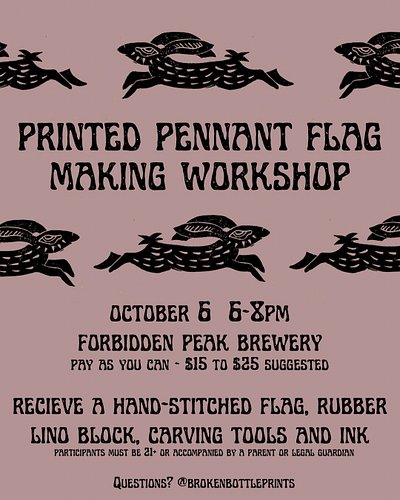Auketoberfest is almost HERE! Come hang out at @forbiddenpeakbrewery to make some pennant flags to mark the season 🍂 

Fabric...
