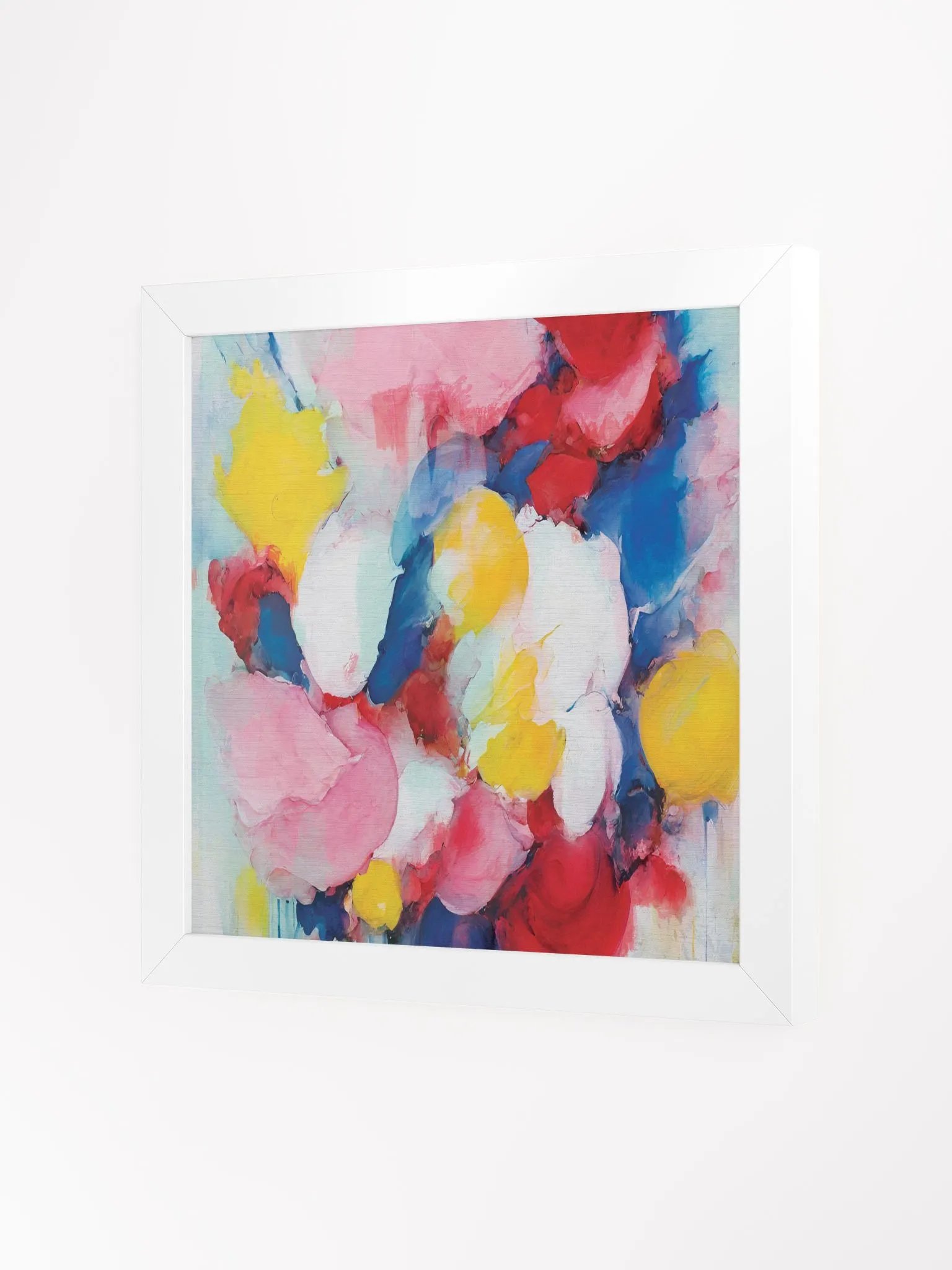 Square colorful abstract textured art print yellow, blue, pink, red and white product image (43)