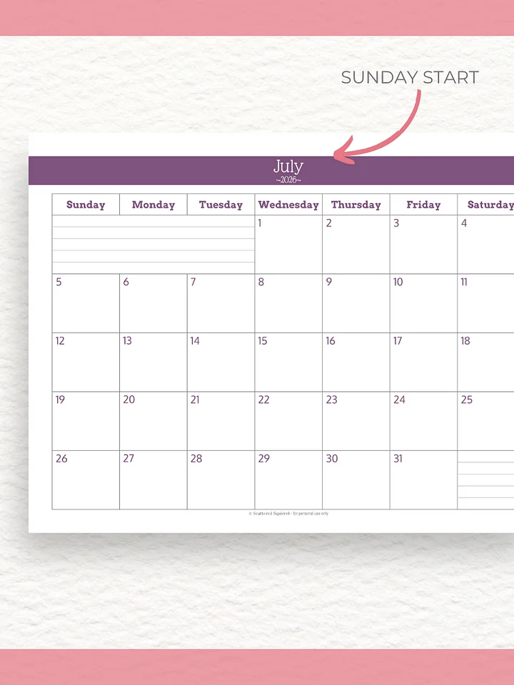 Understated Rainbow - 26/27 Calendar - Single Page per Month - Letter Size product image (2)