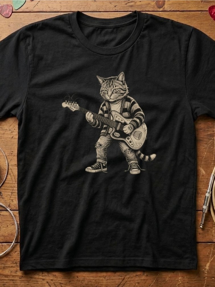 Kurt Cobain Cat Guitar T-shirt | Funny Rock Music Guitar Tee product image (1)