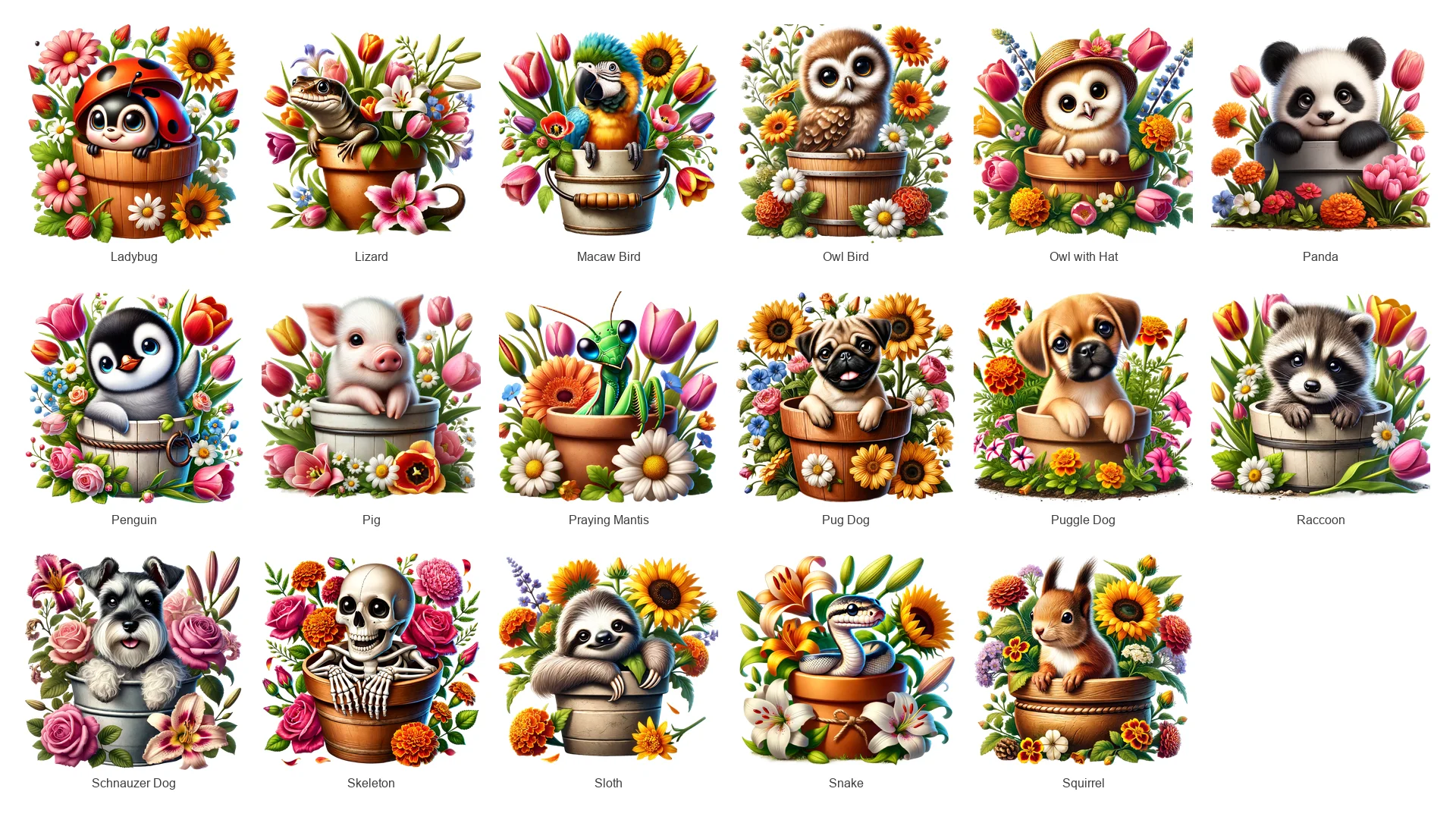 Animals in Flower Pots PNG Bundle Vol 2 | 40 Designs | Commercial Use | Sublimation Clipart product image (3)