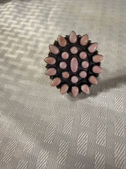 Artisan Pink Conch Shell "Grande Blossom" Petit Point Cluster Ring product image (1)