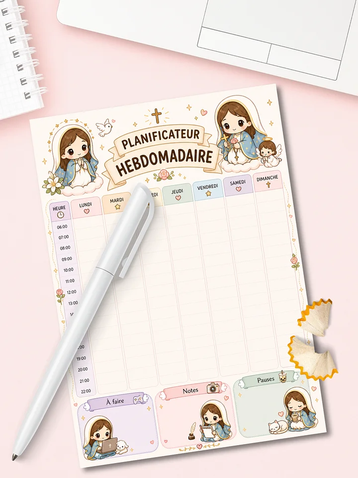 FR/EN/DE/ES/IT/PT/RU/KO/JP Kawaii Weekly Planner Printable | Mary Chibi Style (Digital Download) product image (1)