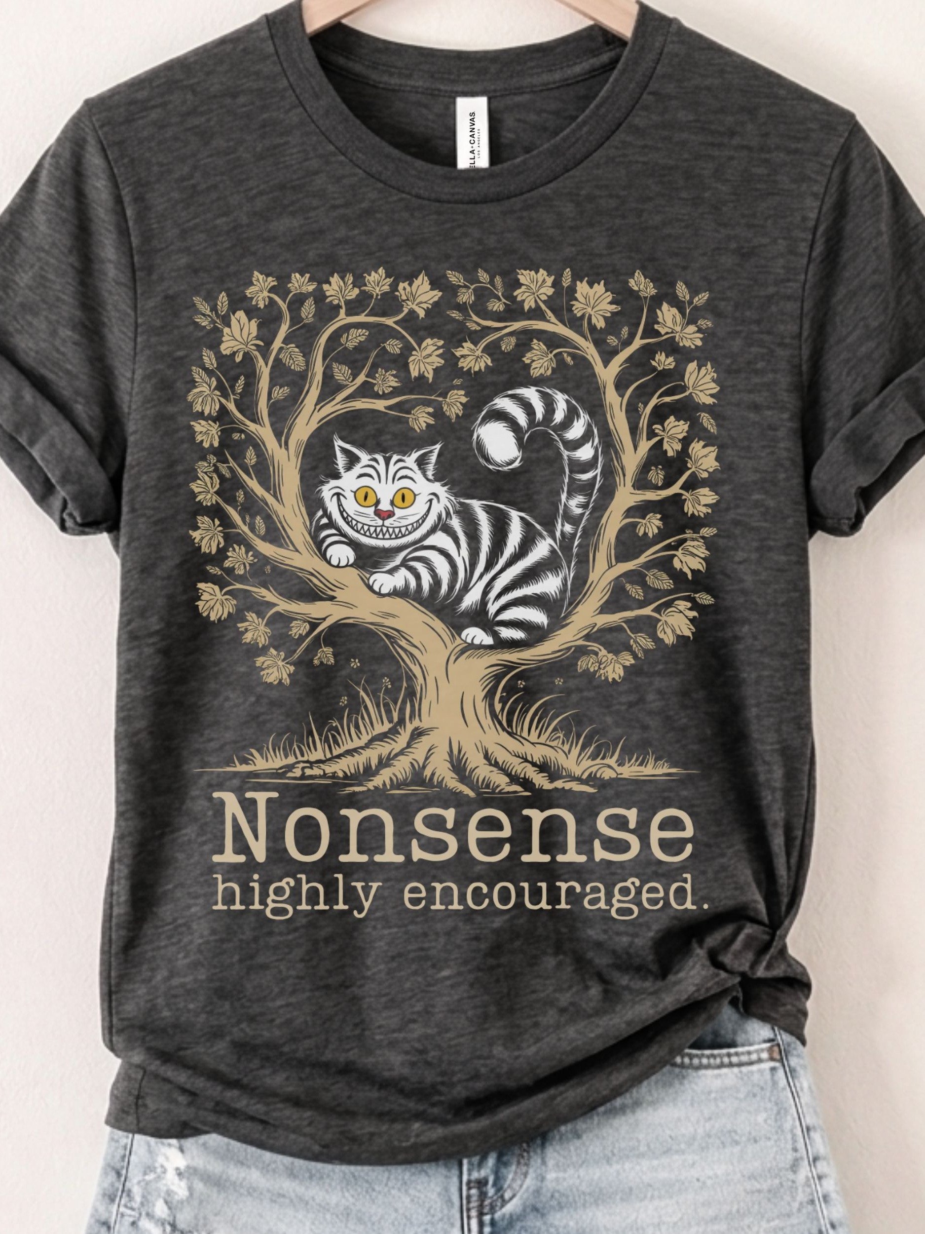 Cheshire Cat Graphic Tee, "Nonsense Encouraged" Whimsical Wonderland Shirt product image (46)