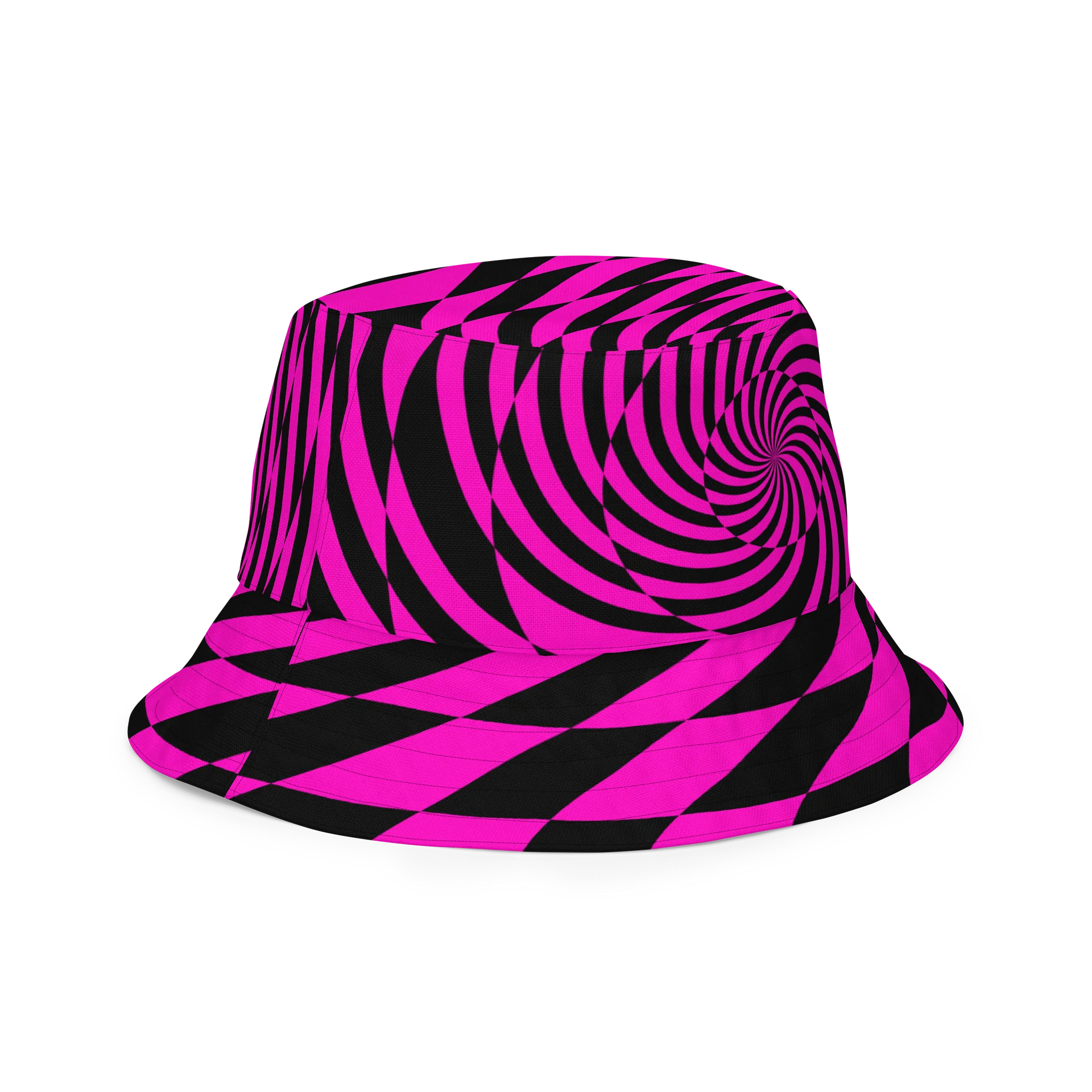 Trippy Raver Reversible Bucket Hat, Psychedelic Spirals EDM Accessory, Techno Dance Party Ravewear, Neon Green Pink Black Festival Fashion product image (5)