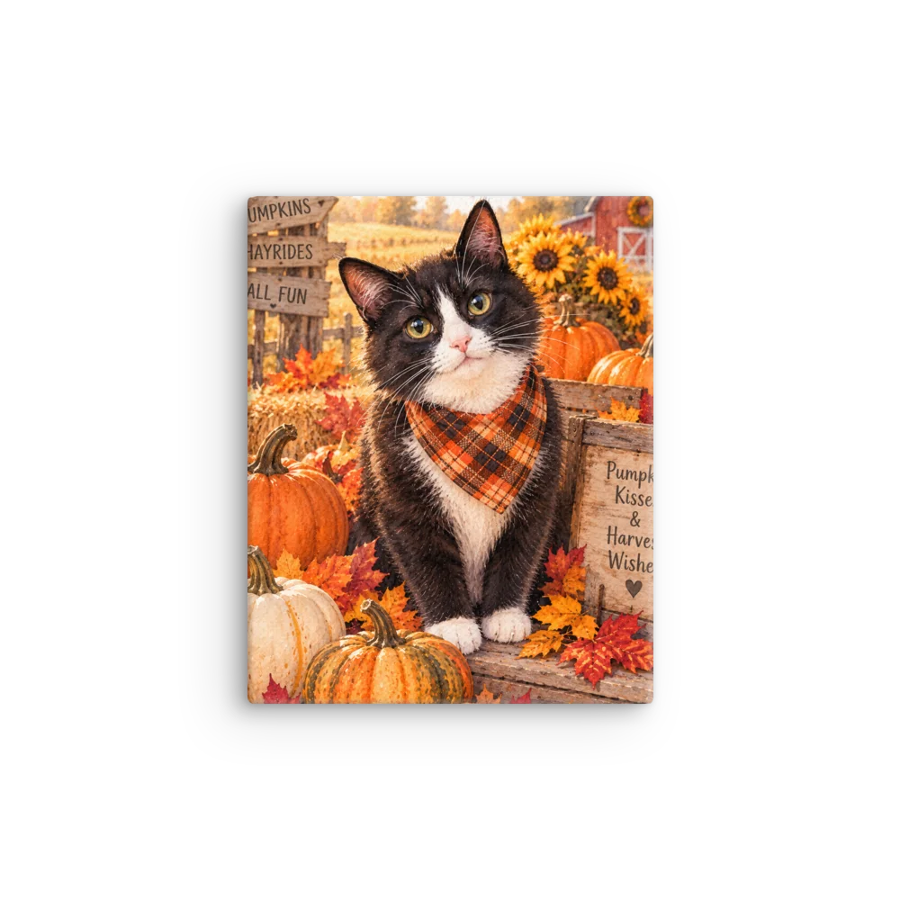 Autumn Tuxedo Cat Pumpkin Patch Canvas Wall Art product image (1)