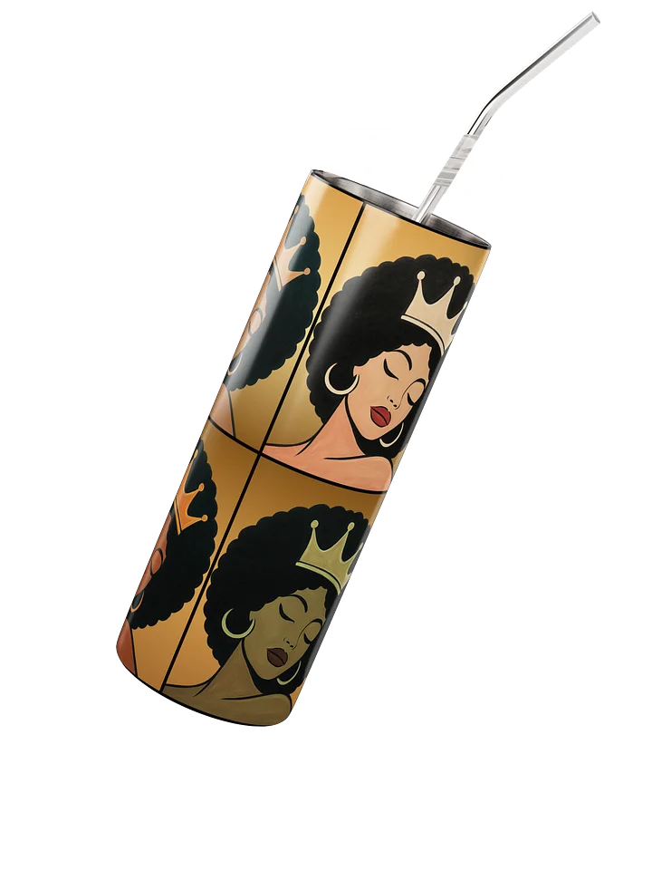 Poised Princess Crowned Afro Pop‑Art Stainless Tumbler — 20 oz product image (3)