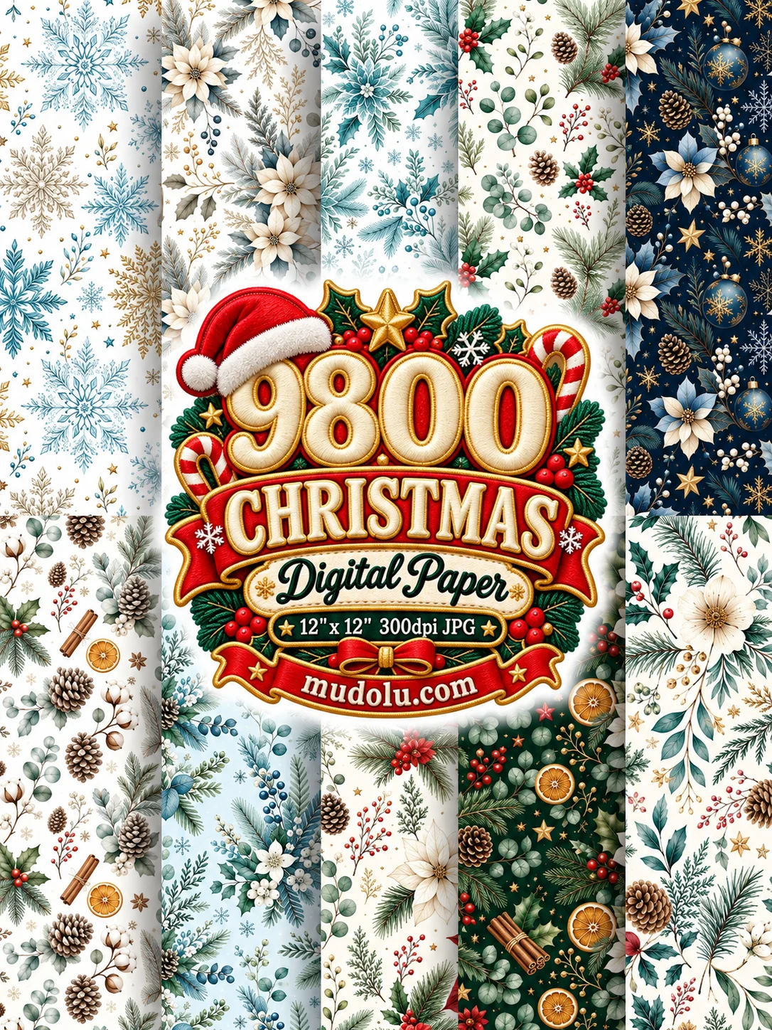 9800 Christmas Digital Papers, Christmas Mega Bundle, 12x12 JPG, Holiday Scrapbook Paper, Xmas Patterns, Printable Backgrounds product image (5)