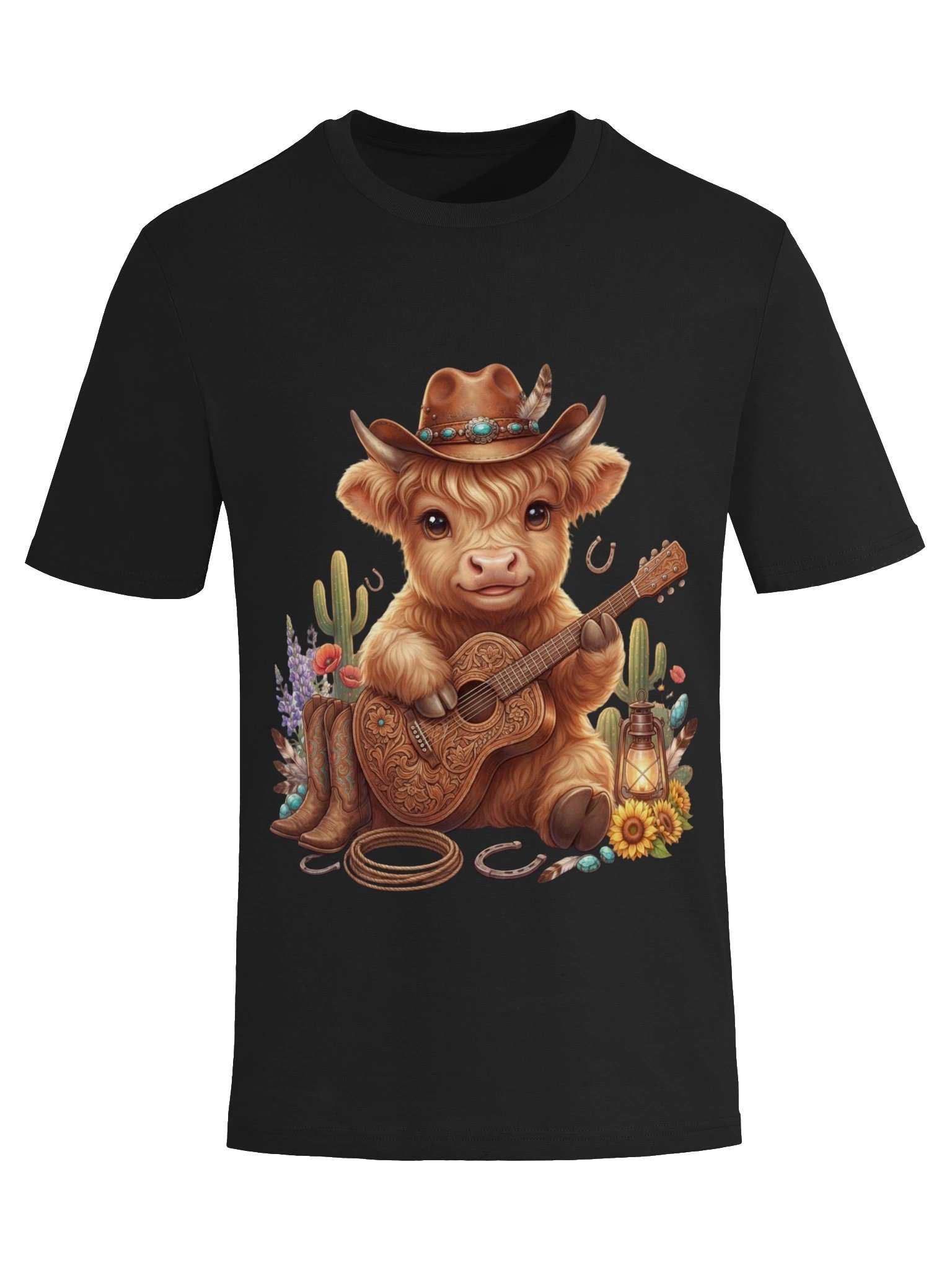 Cute Highland Cow Cowboy Guitar T-Shirt product image (26)