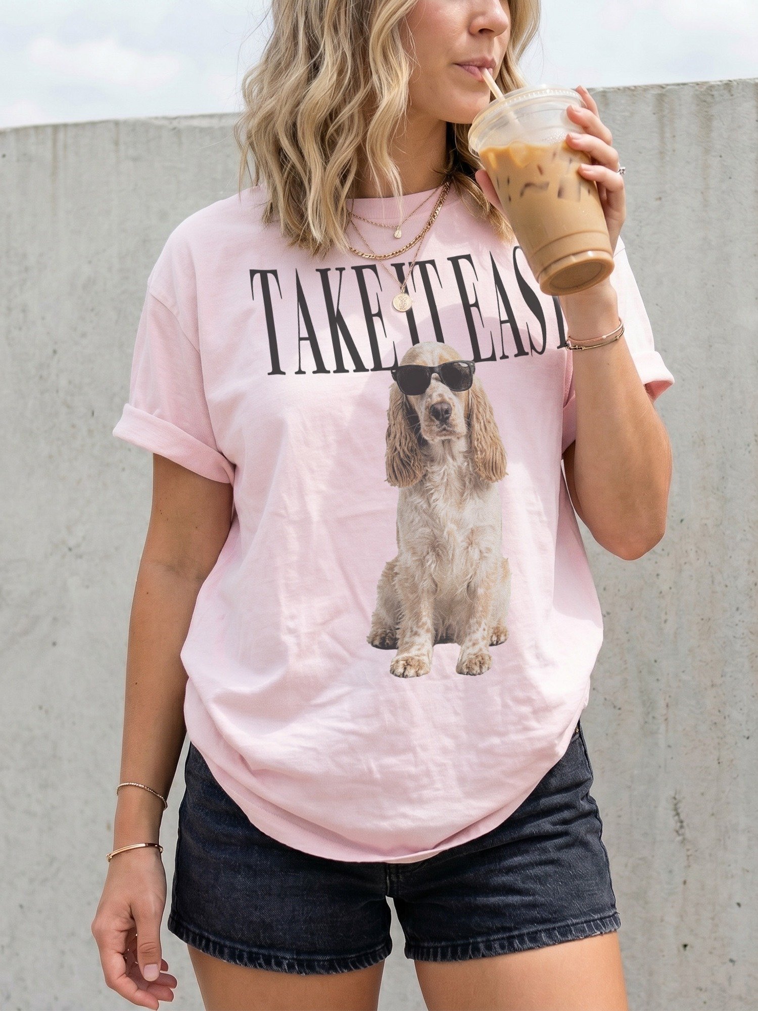 Take It Easy '90s Pop Vintage-Style T-Shirt for English Cocker Spaniel(Lemon & White) Owners product image (2)