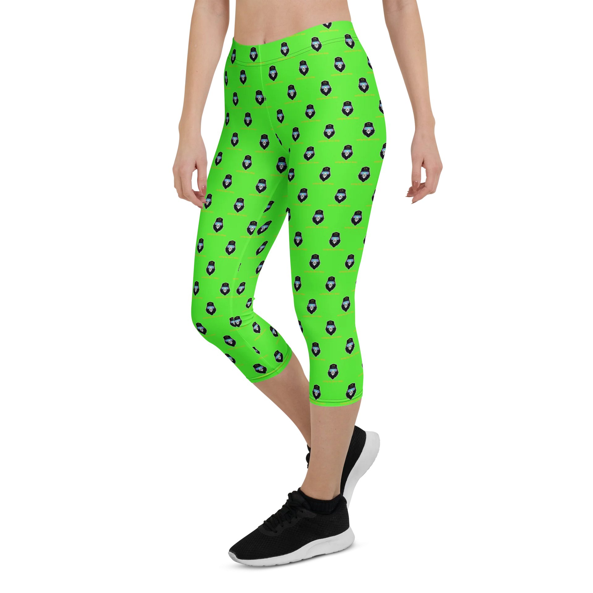 Synthsquatch Fitness Bigfoot Monogram Logo All-Over Print Capri Leggings (Neon Green) product image (5)