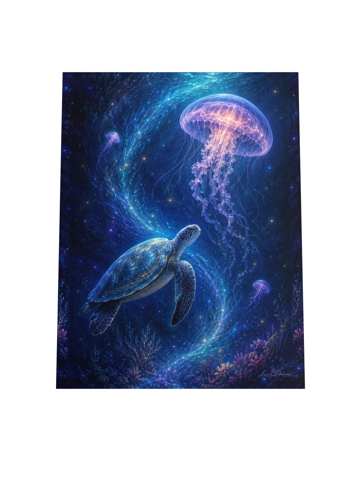 Sea Turtle & Jellyfish Art Print — The Current That Remembered Her product image (4)
