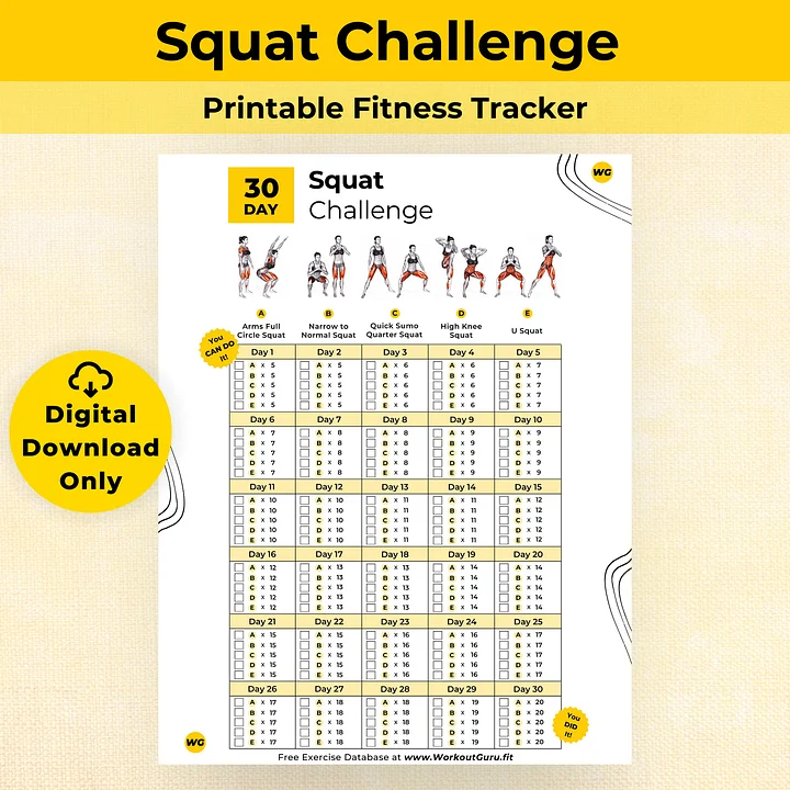 30 Day Squat Challenge - Printable Workout Tracker product image (1)