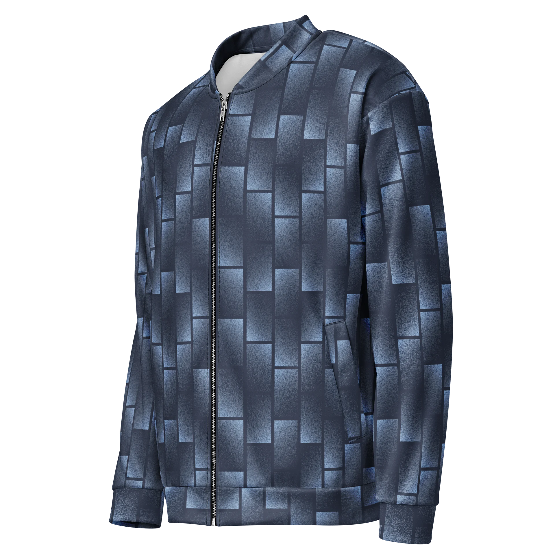 Comfortable Bomber Jacket with Bold Blue Geometry Print product image (3)
