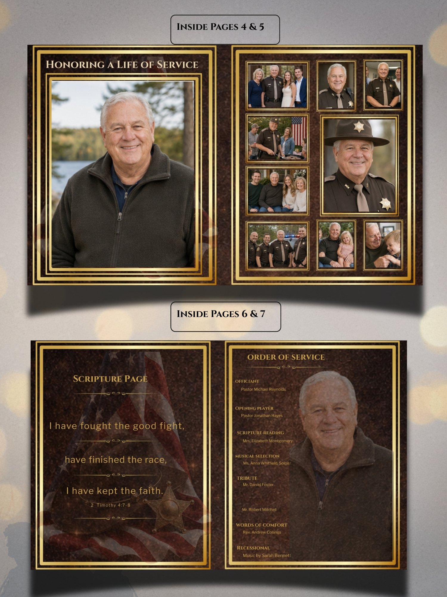 Sheriff Funeral Program Template, Editable Canva Memorial Booklet, 8-Page Celebration of Life with American Flag product image (4)