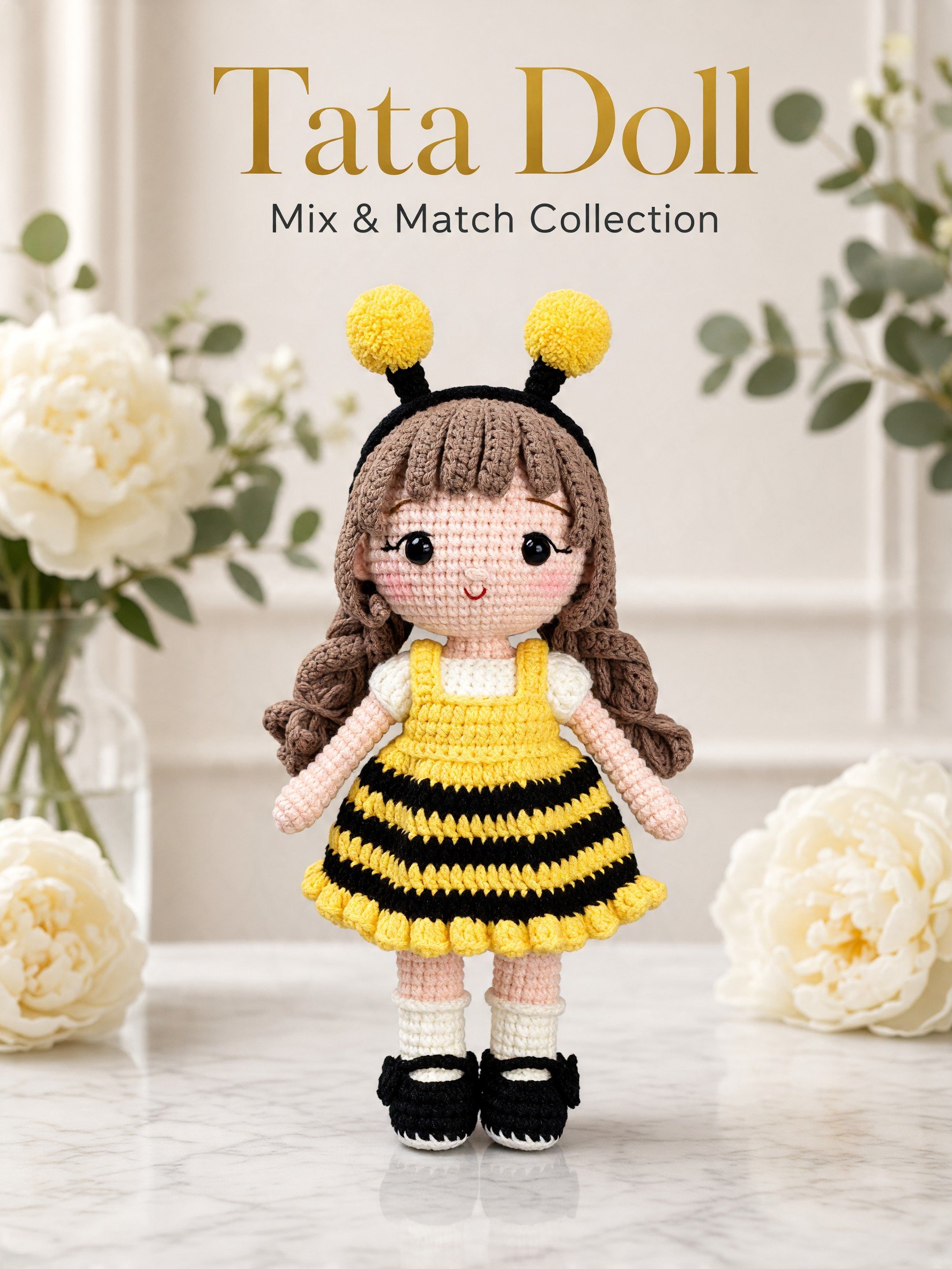 PDF | Crochet 9-inch Tata Doll in Bee Outfit | Amigurumi Doll Pattern product image (1)