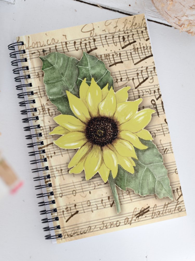 Distressed Watercolor Sunflower Print on Sheet Music product image (1)