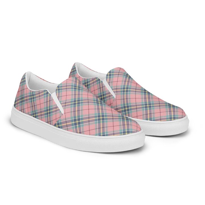 Pastel Pink, Mint Green, and Yellow Plaid Women's Slip-On Shoes product image (2)