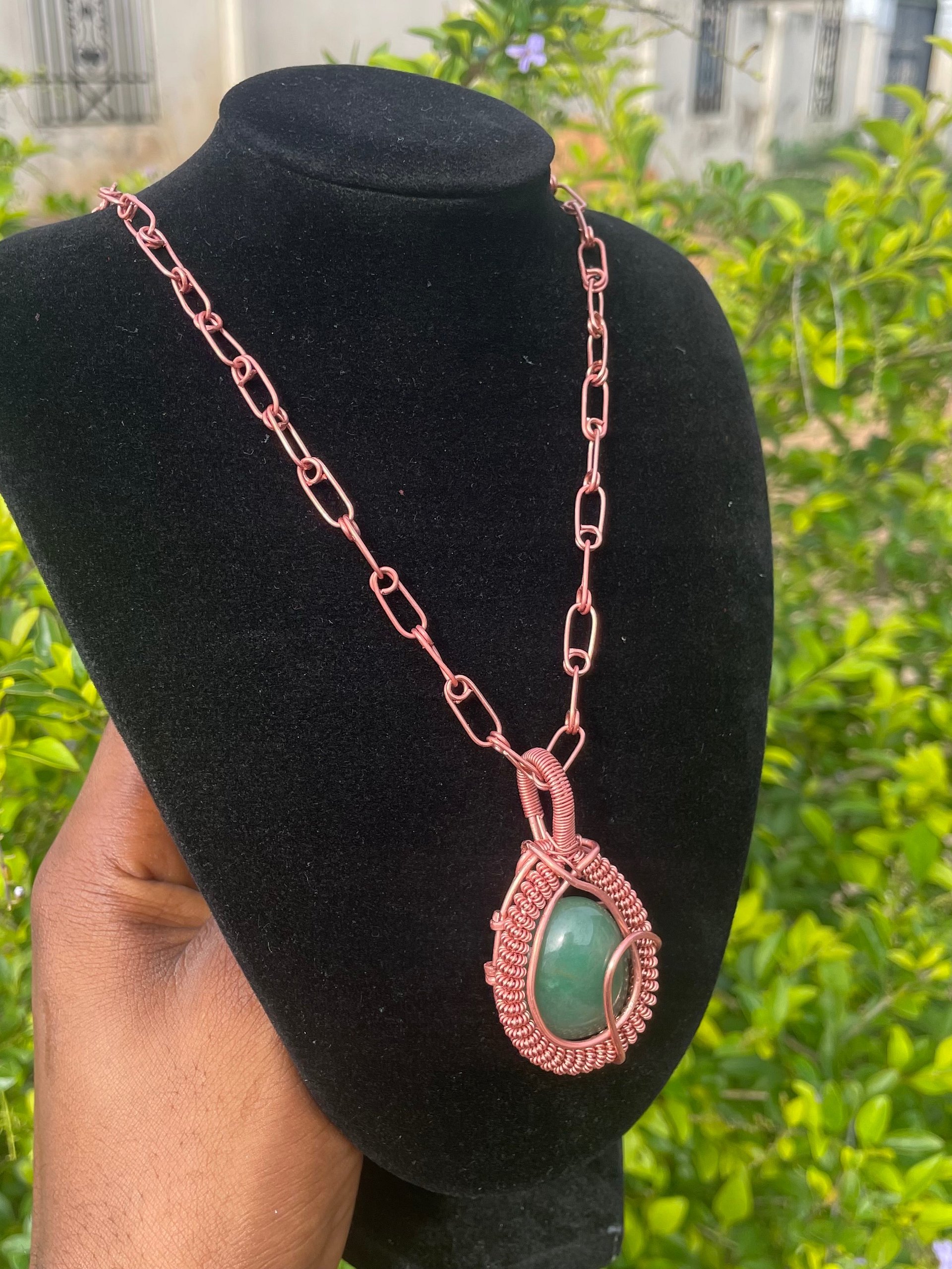 Handcrafted Green Aventurine Copper Wire-Wrapped Necklace product image (1)