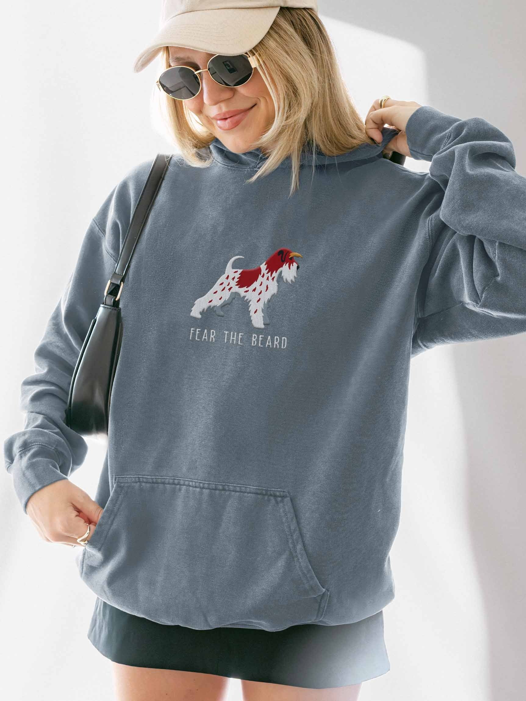 Fear the Beard Premium Hoodie (Embroidered) of a Miniature Schnauzer(Parti Liver & White) product image (2)