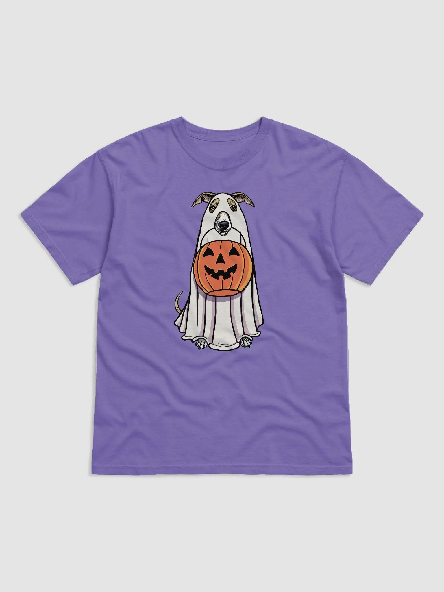 Funny Halloween Italian Greyhound(Fawn) T-Shirt | Funny Iggy Wearing a Ghost Costume and Holding a Pumpkin Basket product image (1)