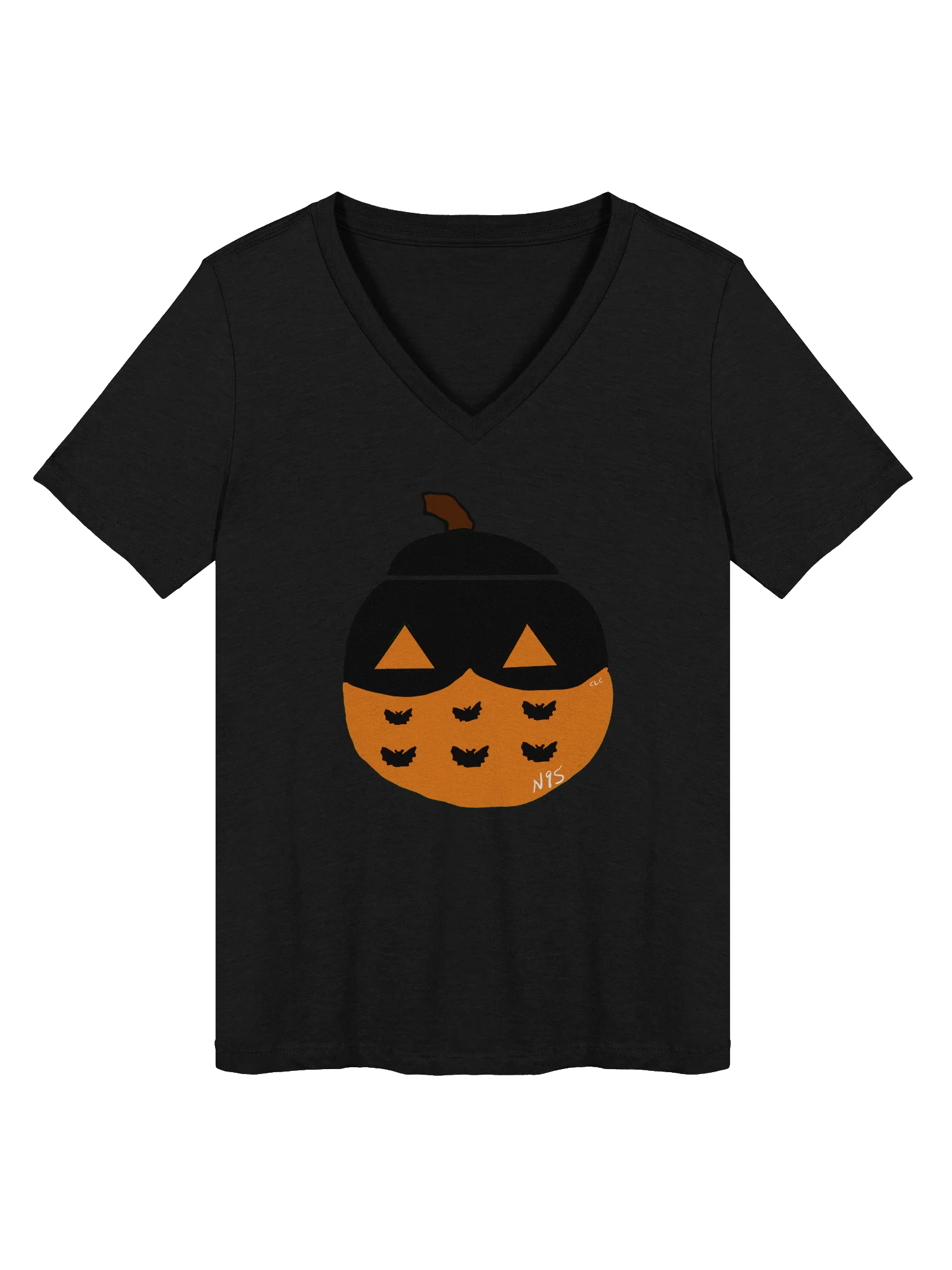 Mask-O-Lantern v-neck tee (orange mask) product image (1)