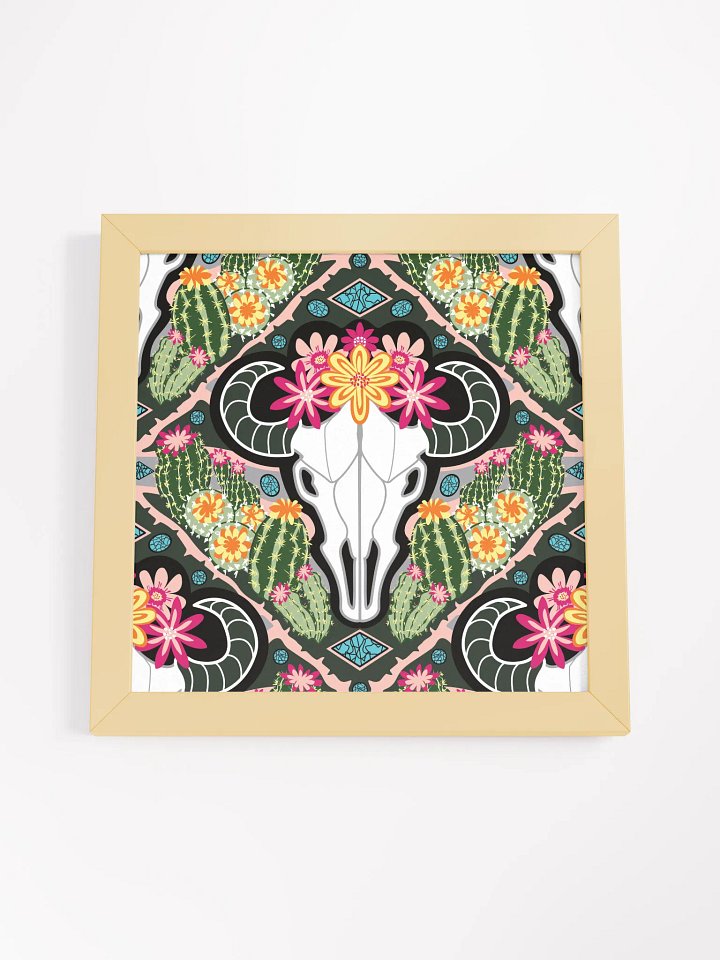 Western Americana Cacti Cow | Square Print | by Monique Faella Designs™ | Framed Coastal Wall Art | Museum-Quality Print product image (1)
