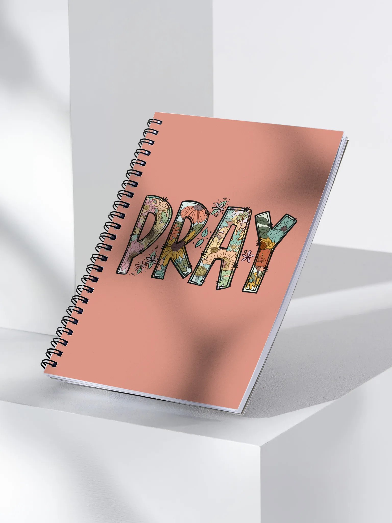 PRAY Spiral Notebook - Coral With a Floral Design product image (2)